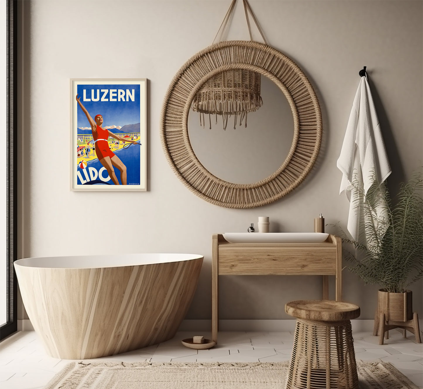 Luzern Lido Switzerland Vintage Travel Poster by Solbach, c. 1932.