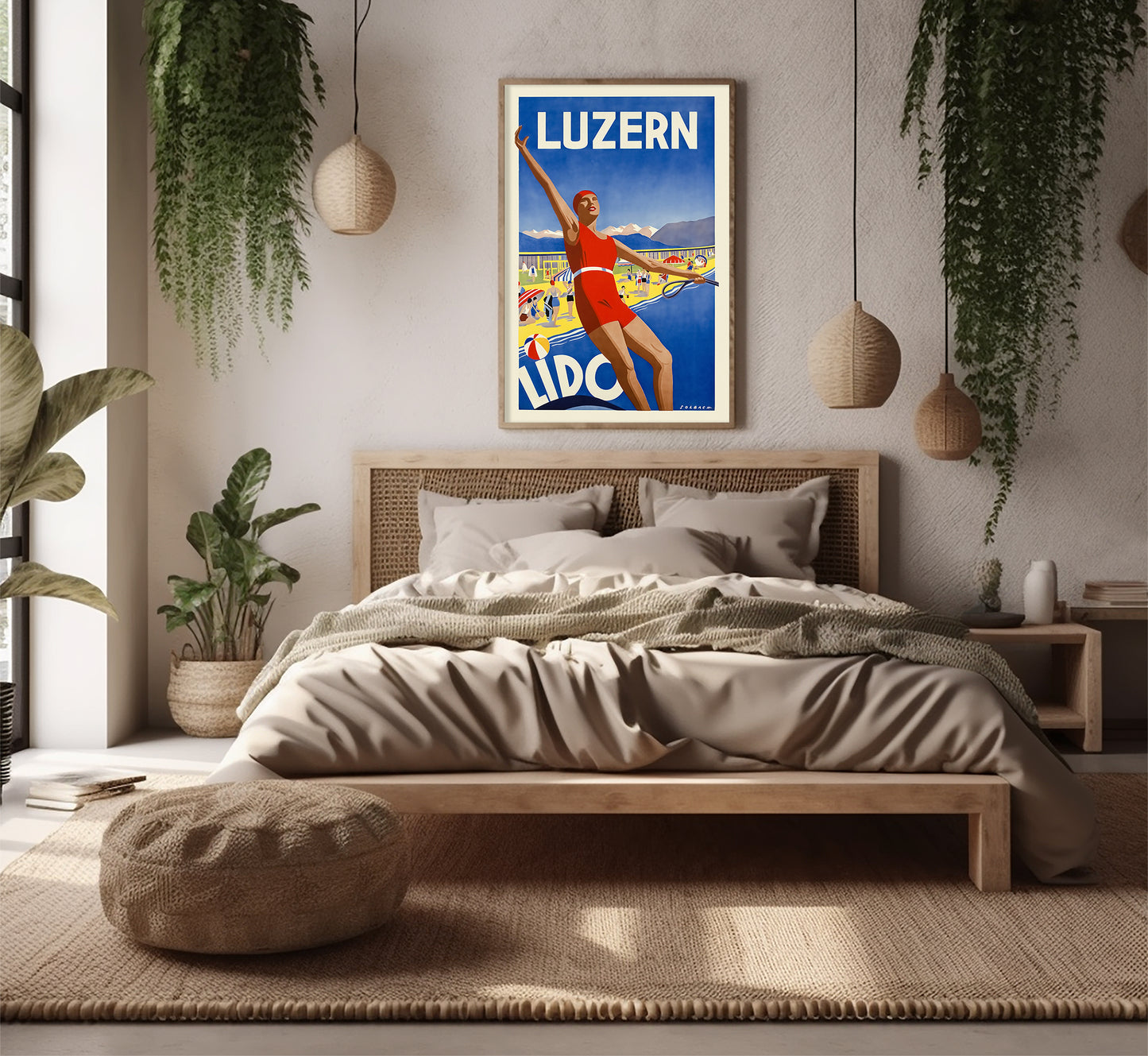 Luzern Lido Switzerland Vintage Travel Poster by Solbach, c. 1932.