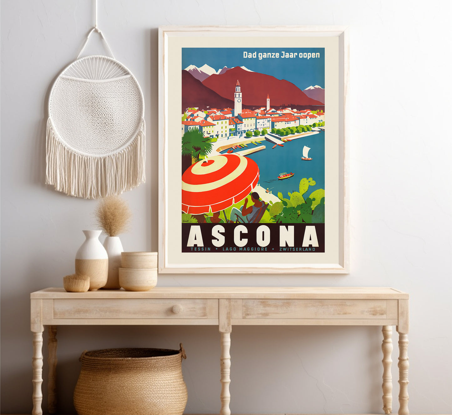 Ascona, Dad ganze Jaar oopen, Switzerland vintage travel poster by A. Trüb & Cie.