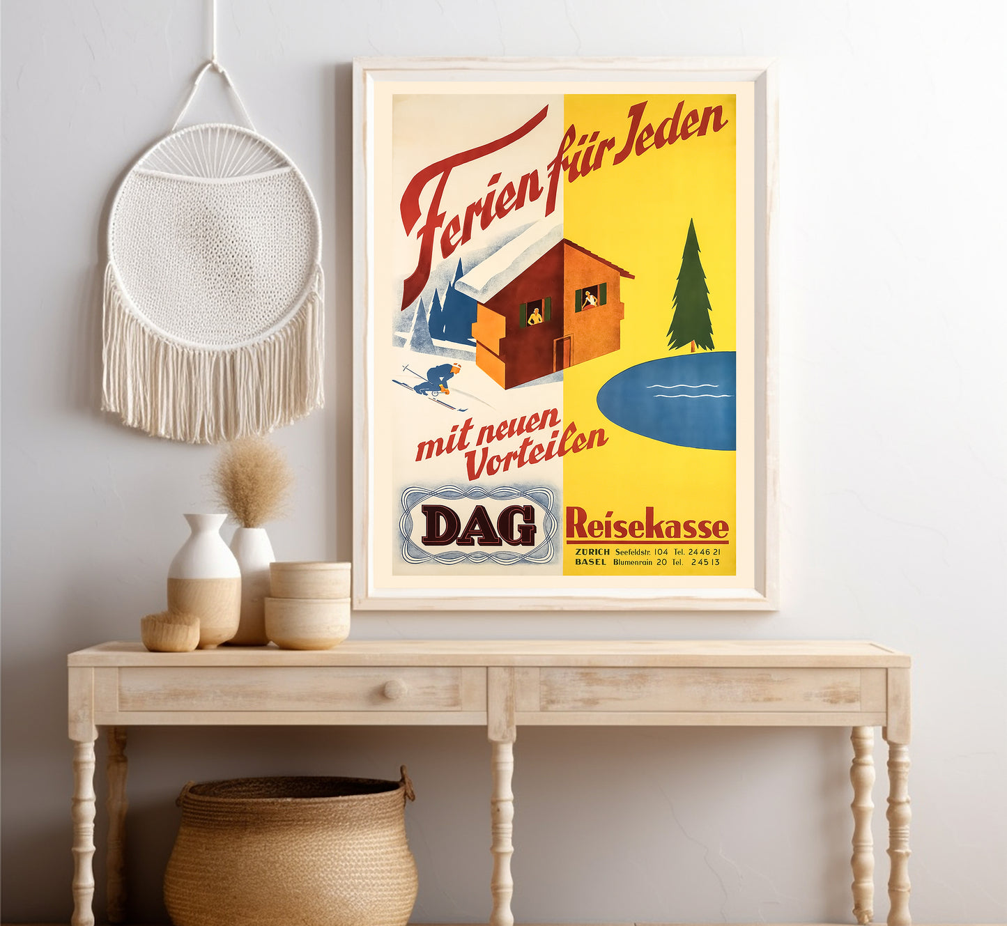 Winter and summer sports in Swiss, Switzerland vintage travel poster by unknown author, 1938.