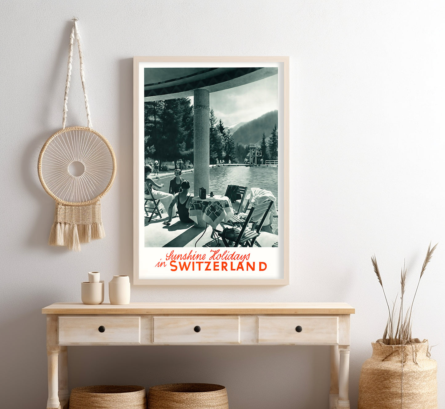 Sunshine Holidays in Switzerland vintage travel poster by Schweizerische Bundesbahnen, 1910-1959.
