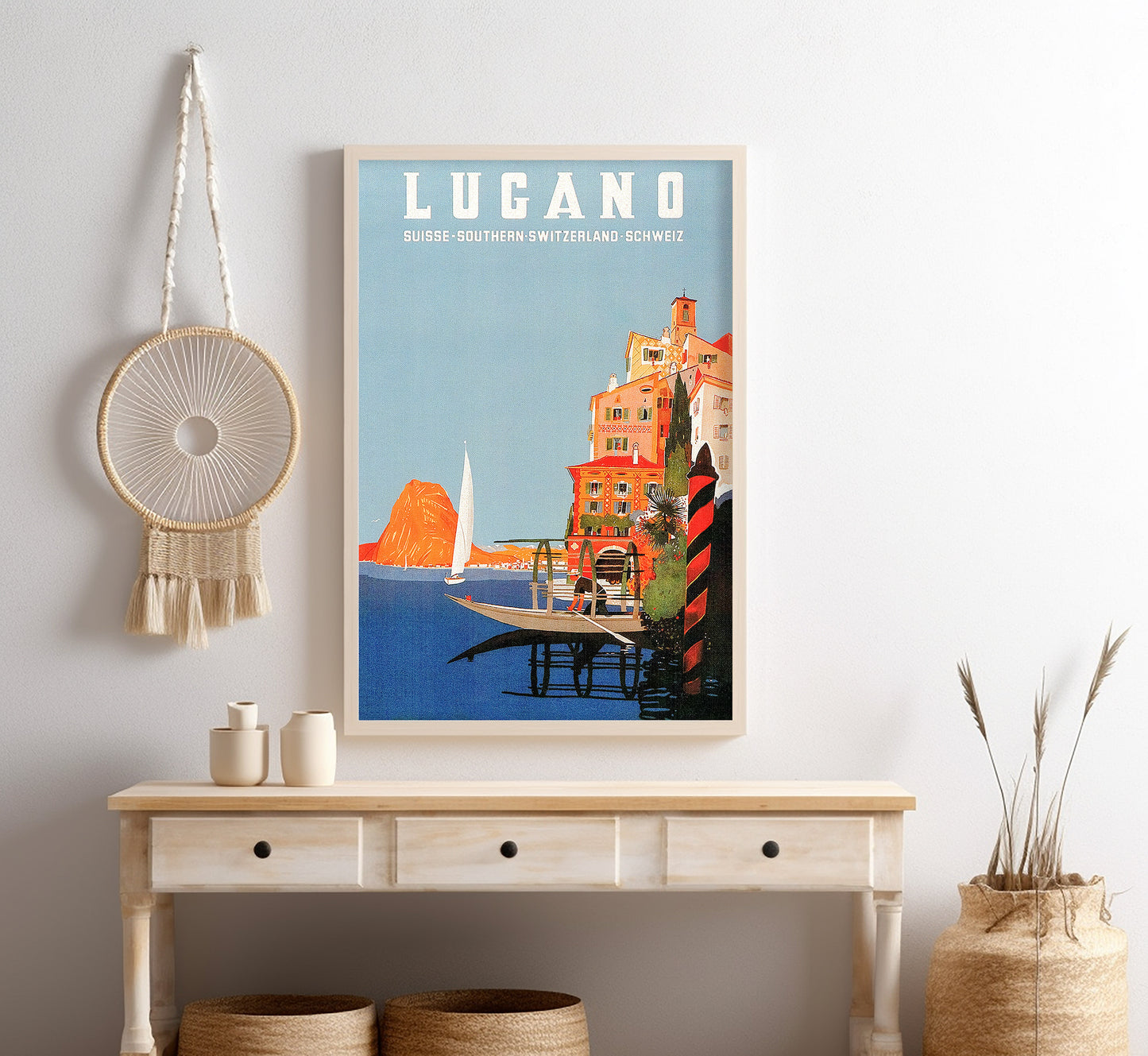 Lugano lake, Switzerland vintage travel poster by unknown author, c. 1930.