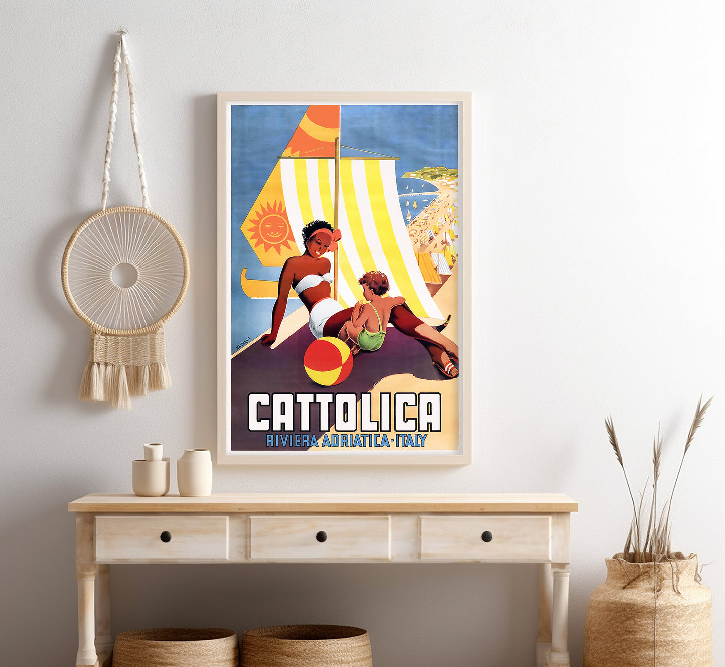 Cattolica, Adriatic Riviera, Italy vintage travel poster by Filippo Romoli, 1930s.