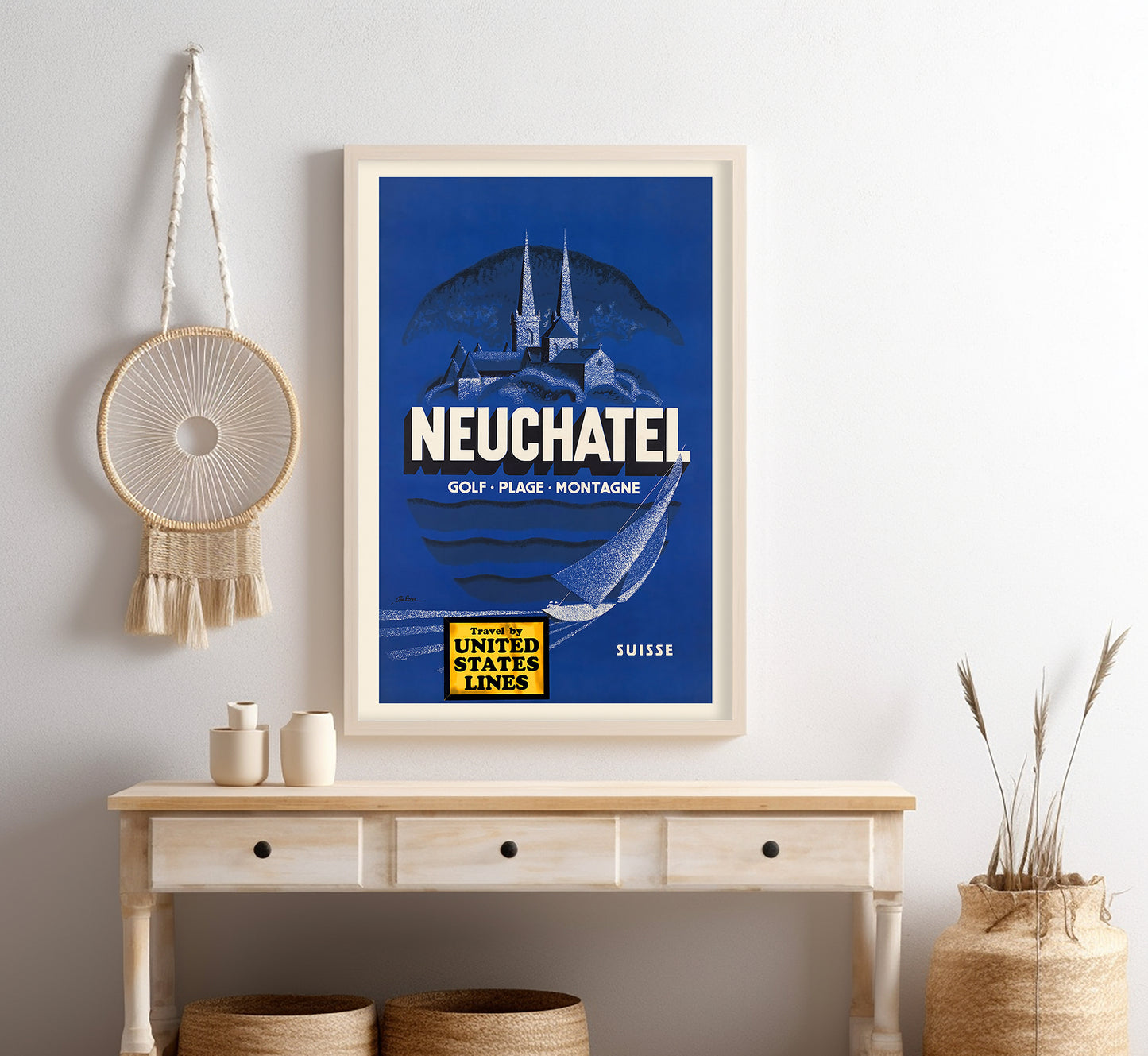 Neuchatel, Switzerland vintage travel poster by Coulon, 1910-1959.