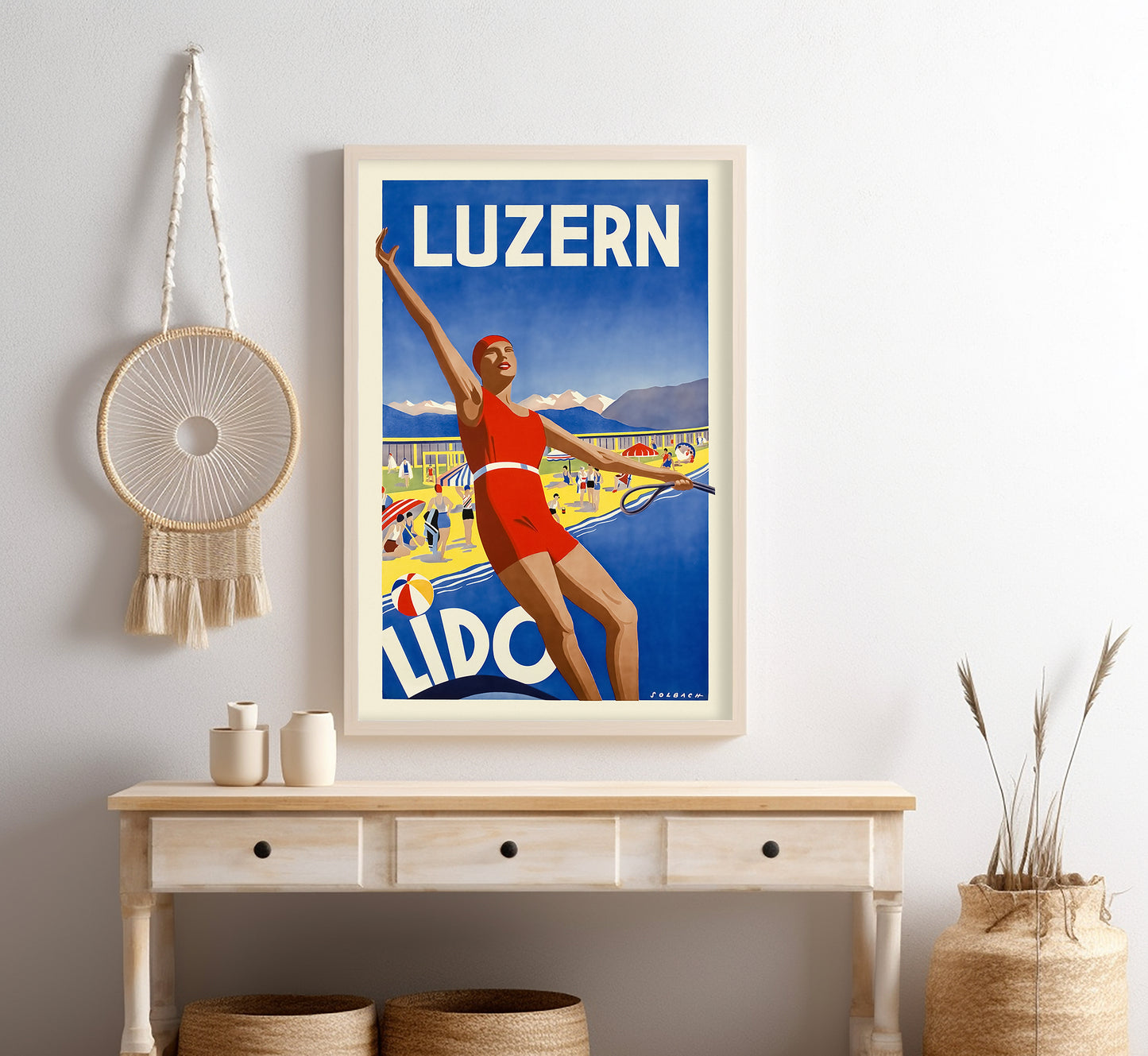 Luzern Lido Switzerland Vintage Travel Poster by Solbach, c. 1932.