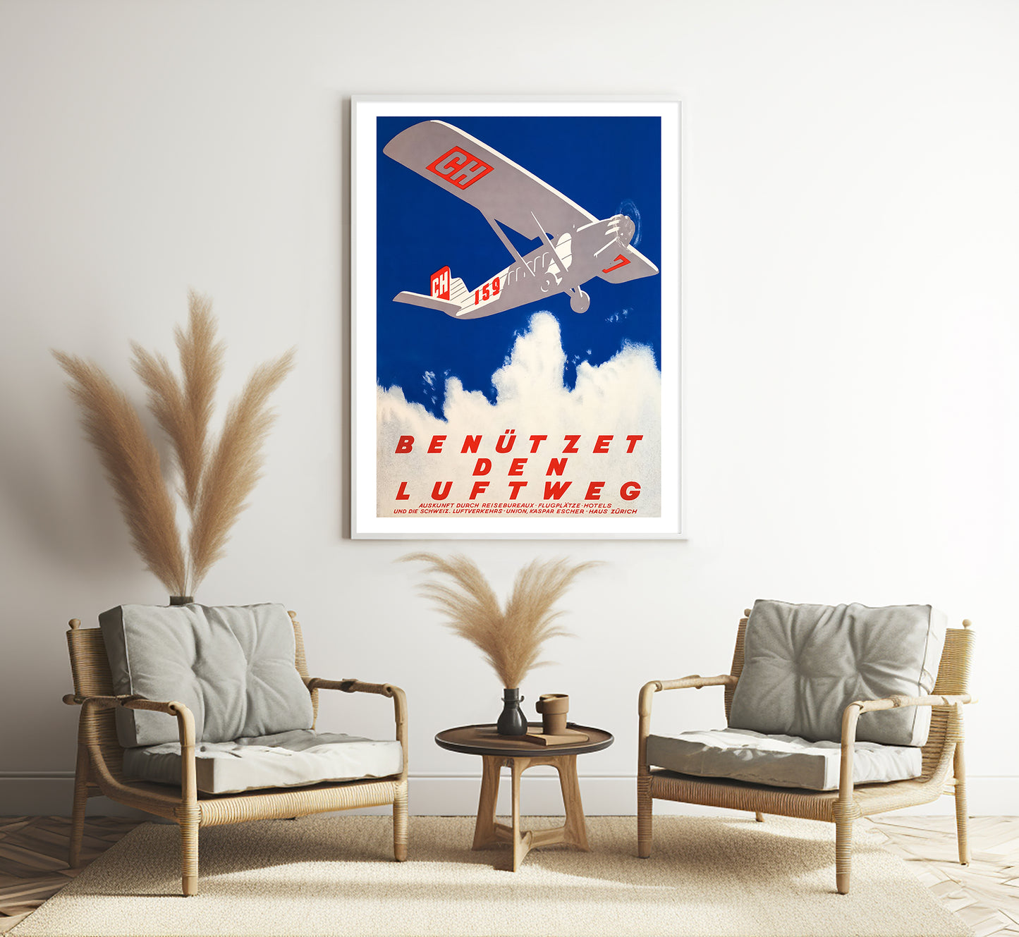 Extremely rare Luftweg, Switzerland vintage travel poster by Otto Baumberger, 1928.