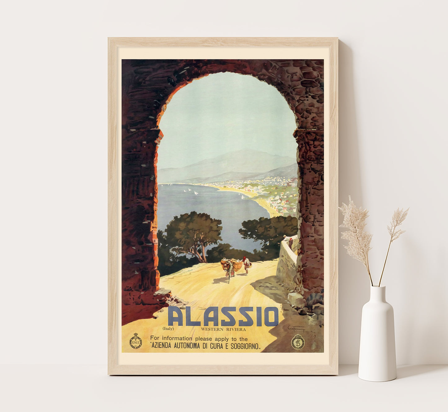 Alassio Western Riviera, Italy vintage travel poster by Aurelio Craffonara, 1920s.