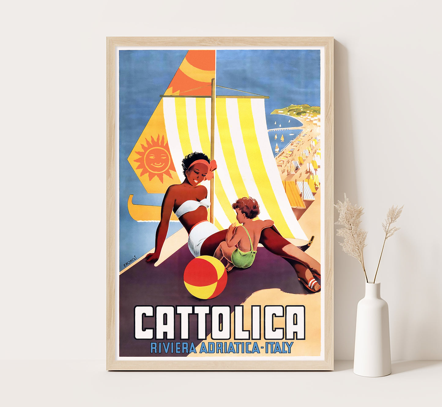 Cattolica, Adriatic Riviera, Italy vintage travel poster by Filippo Romoli, 1930s.