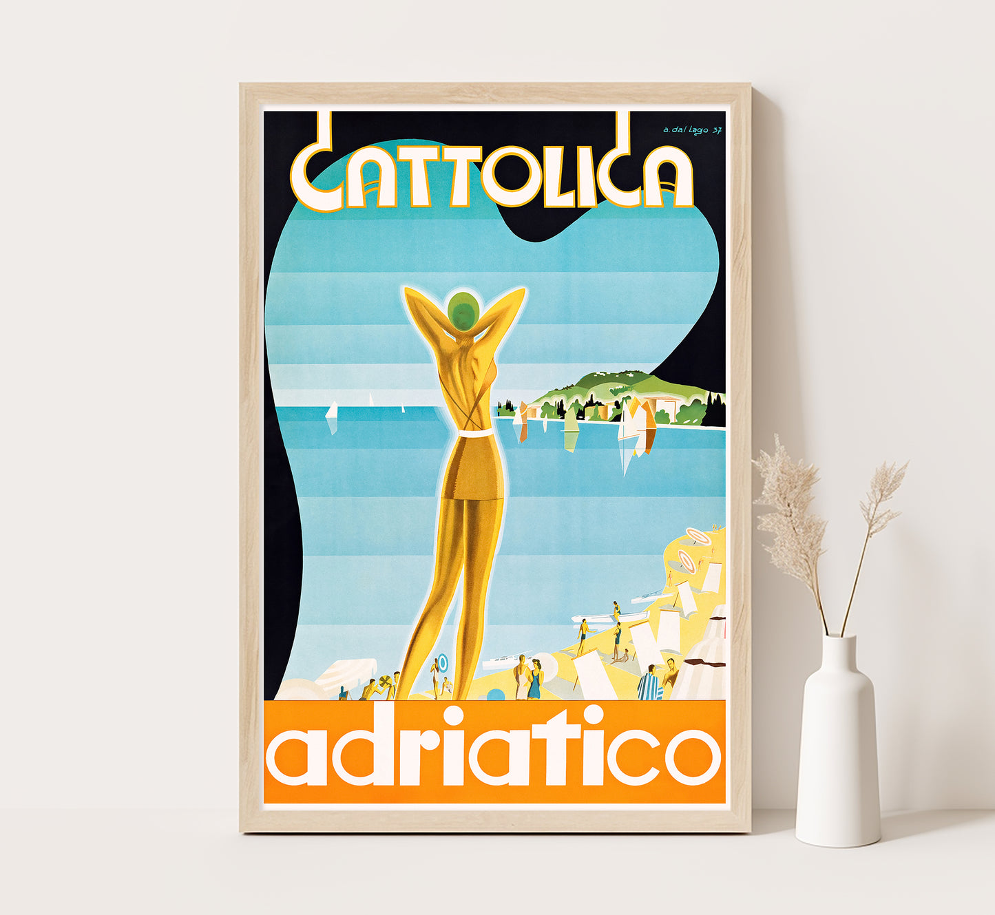 Cattolica, Adriatic Riviera, Italy vintage travel poster by Achille Dal Lago, c. 1937.