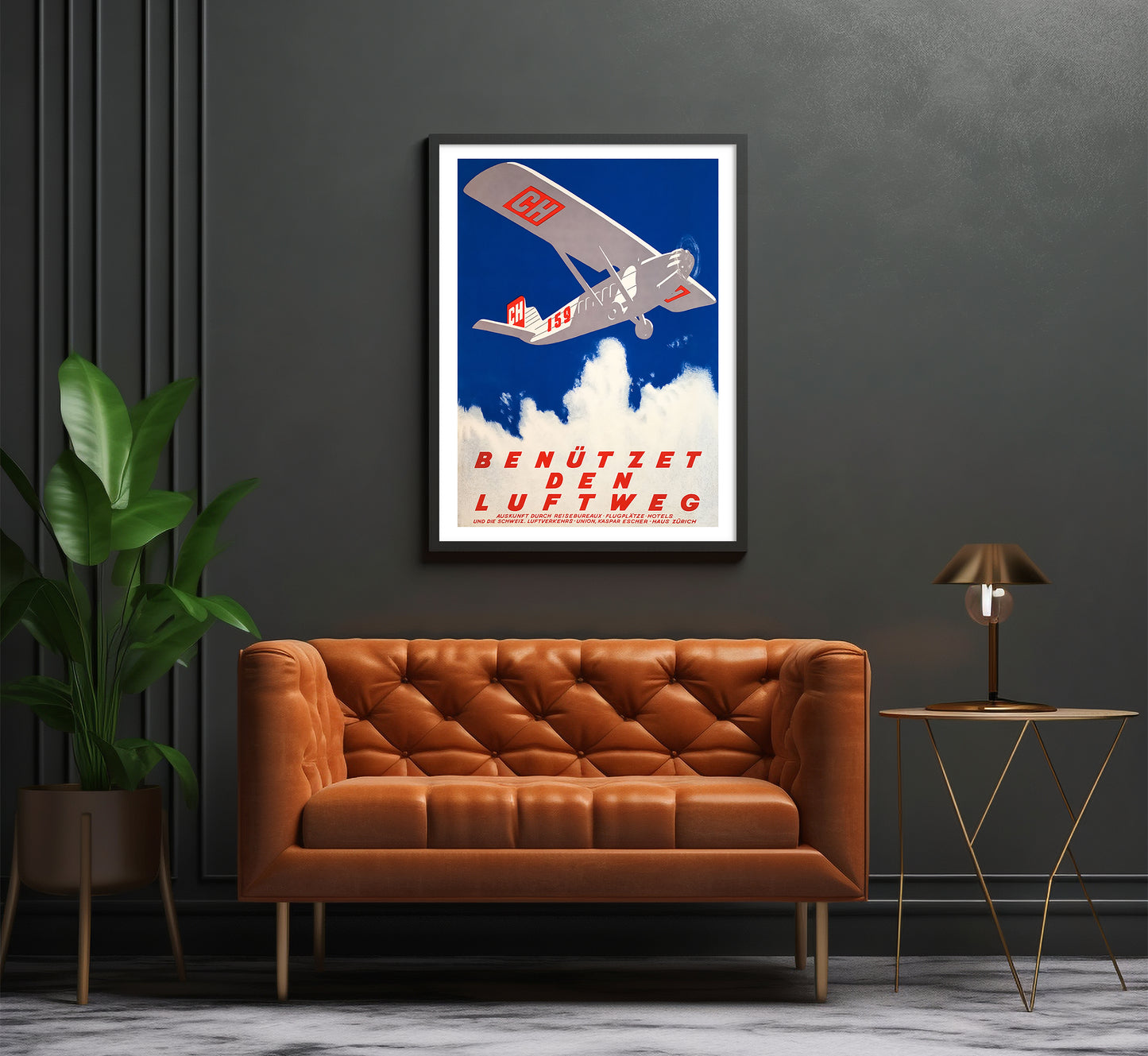 Extremely rare Luftweg, Switzerland vintage travel poster by Otto Baumberger, 1928.