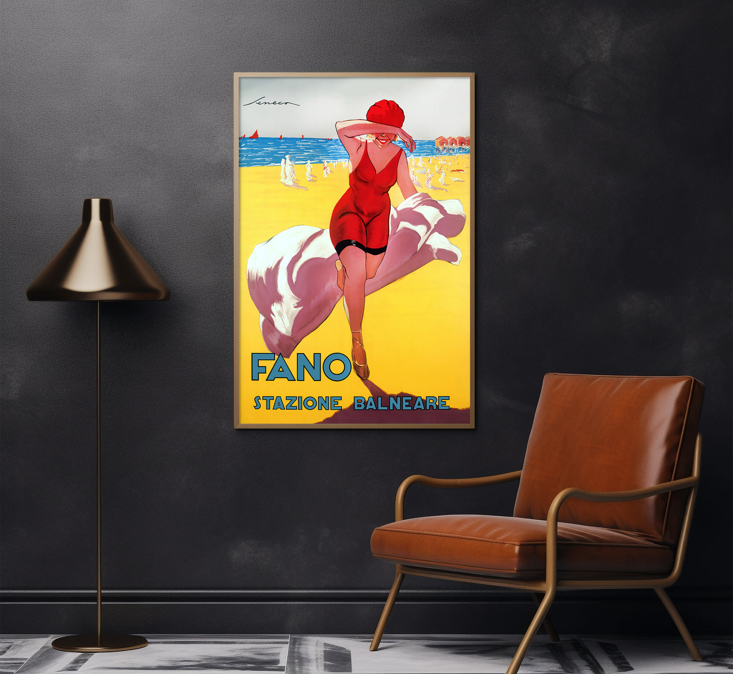 Fano, Pesaro and Urbino, Marche, Italy vintage travel poster by Federico Seneca, 1930s.