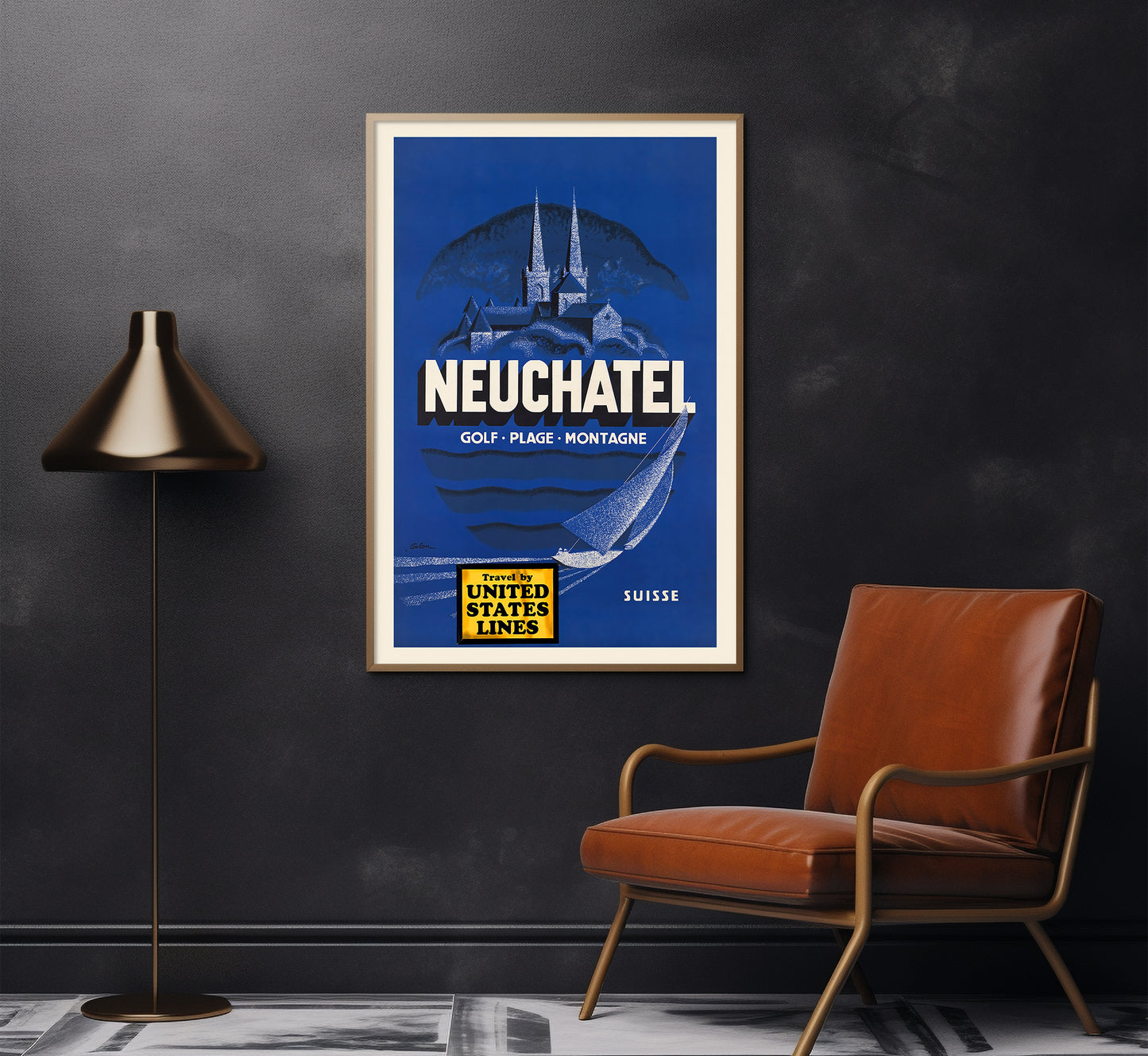 Neuchatel, Switzerland vintage travel poster by Coulon, 1910-1959.