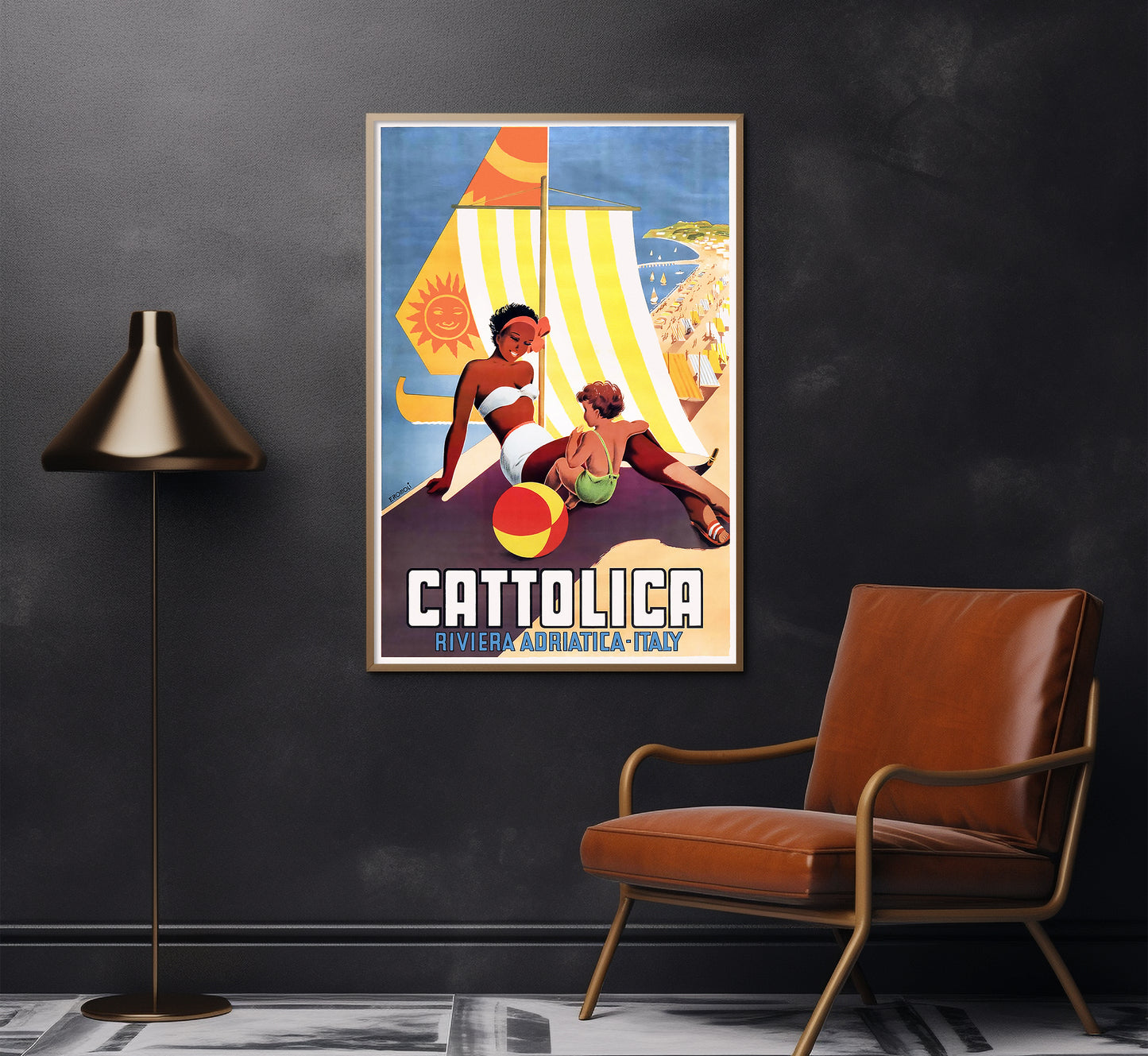Cattolica, Adriatic Riviera, Italy vintage travel poster by Filippo Romoli, 1930s.