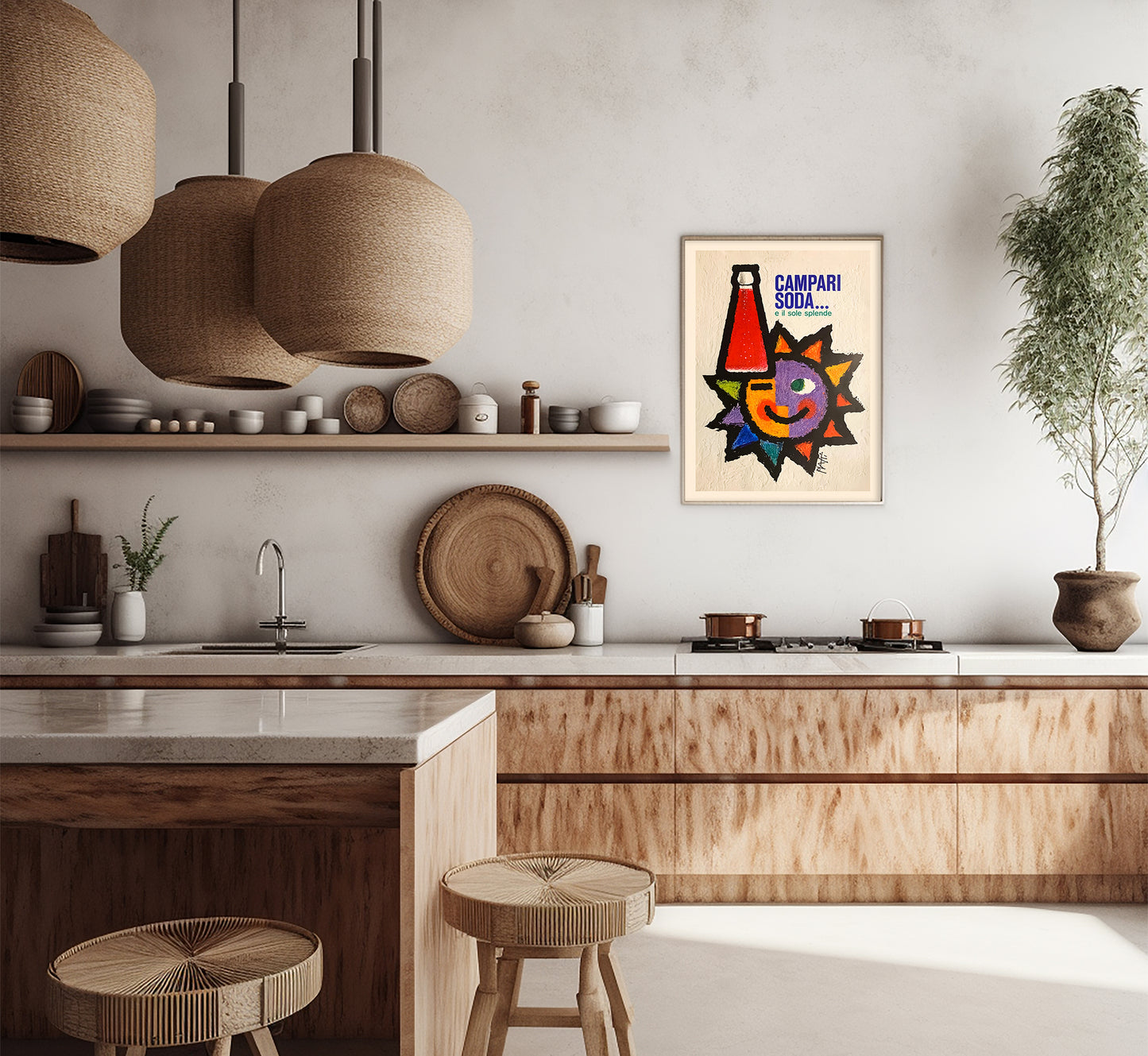 Campari Soda Poster from 1950s | E il sole splende | Vintage Campari Advertising Poster | Vintage Kitchen Decor.