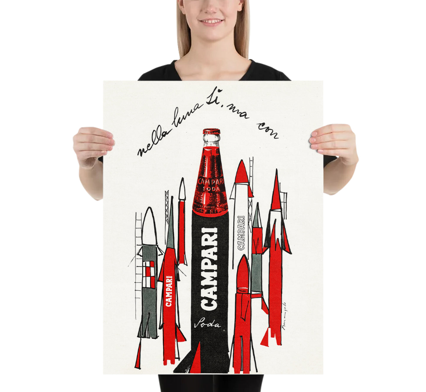 Nella Luna Si Ma Con Campari by Marangolo | Campari Vintage Advertising Poster | Vintage Kitchen Decor | Large Wall Art.