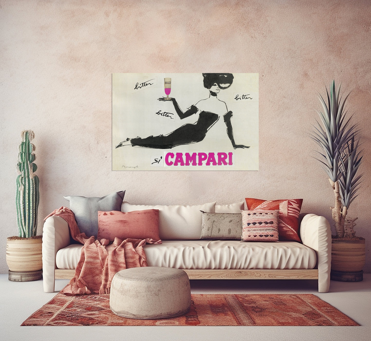 Bitter Campari by Franz Marangolo | Vintage Advertising | Vintage Bedroom Decor | Extra Large Wall Art.