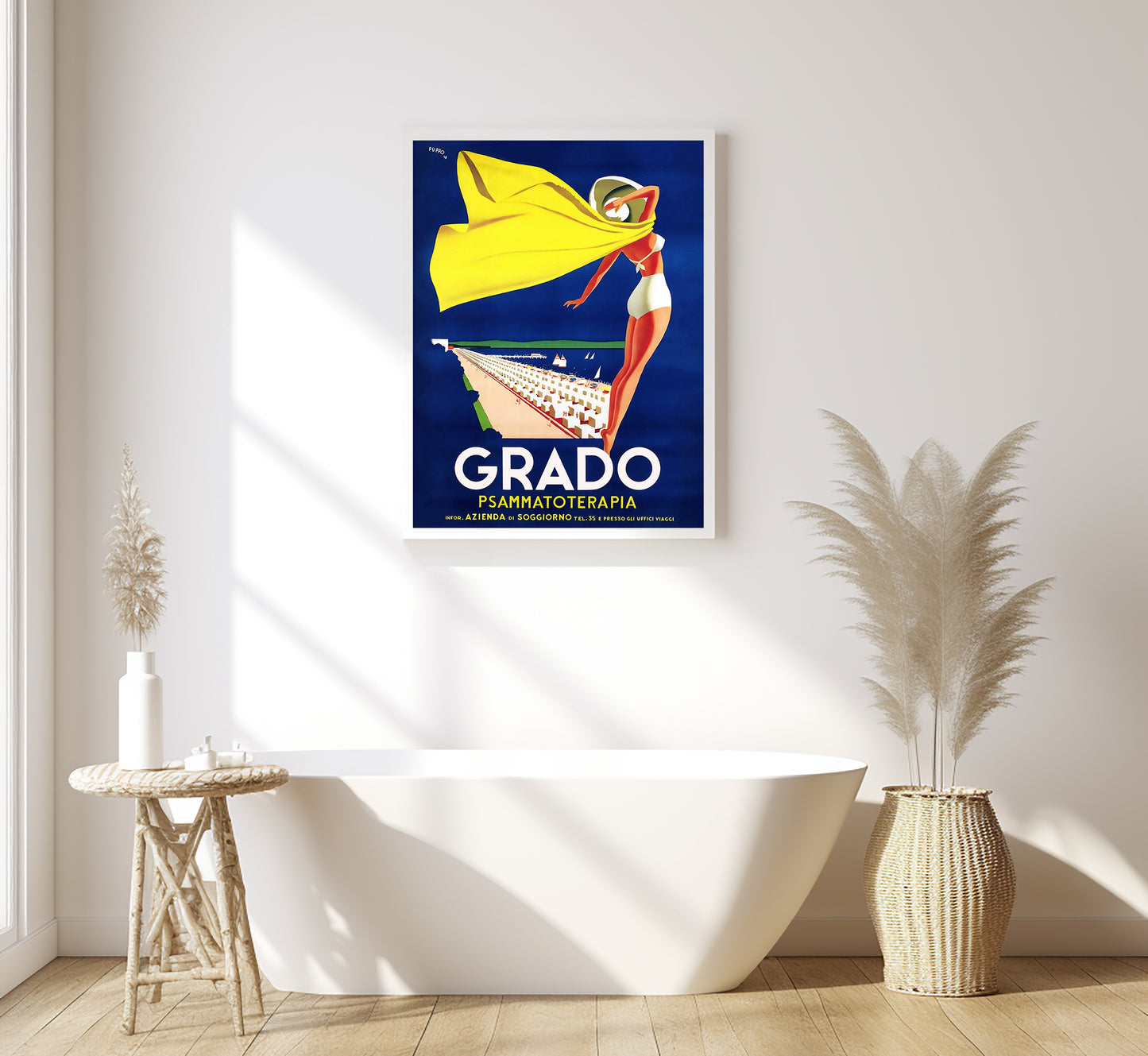 Grado, Psammatoterapia, Province of Gorizia, Italy vintage poster by Mario Puppo, 1910-1955.
