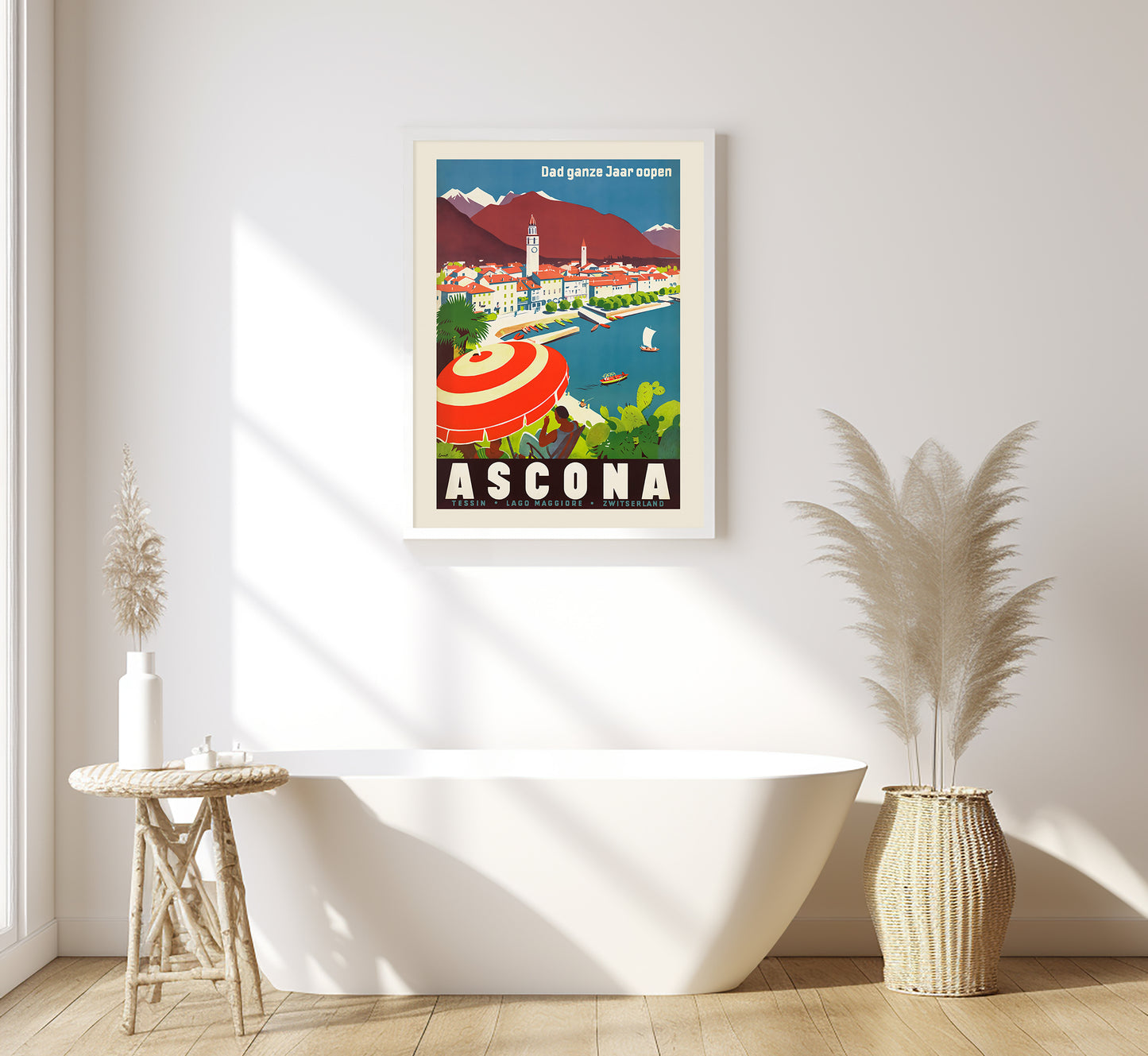 Ascona, Dad ganze Jaar oopen, Switzerland vintage travel poster by A. Trüb & Cie.