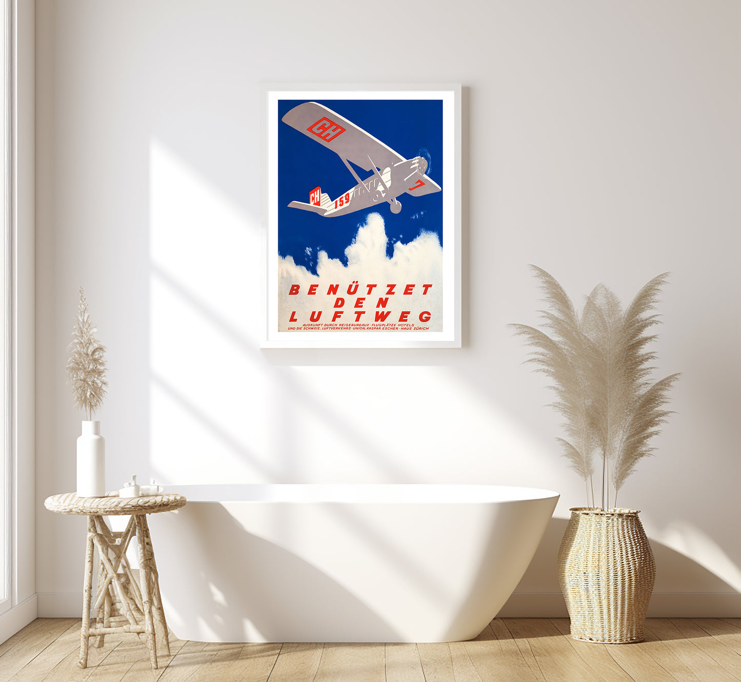 Extremely rare Luftweg, Switzerland vintage travel poster by Otto Baumberger, 1928.
