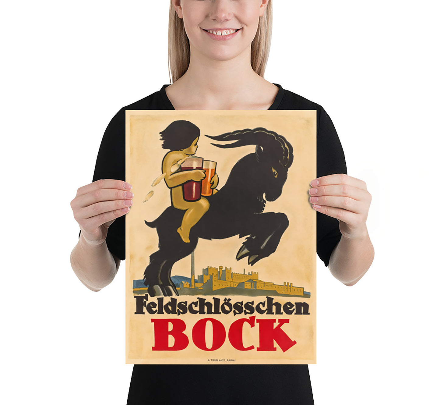 Highly collectable Switzerland Feldschlösschen Bock vintage travel poster A. Trüb & Cie.