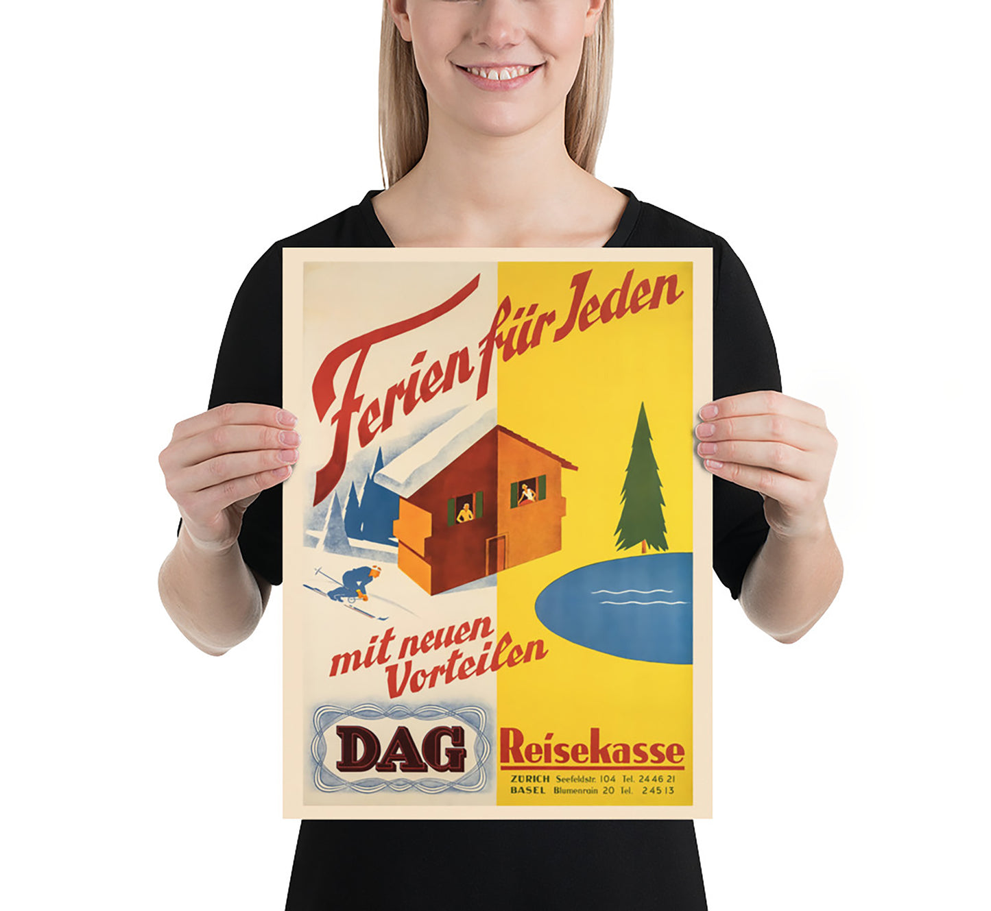 Winter and summer sports in Swiss, Switzerland vintage travel poster by unknown author, 1938.