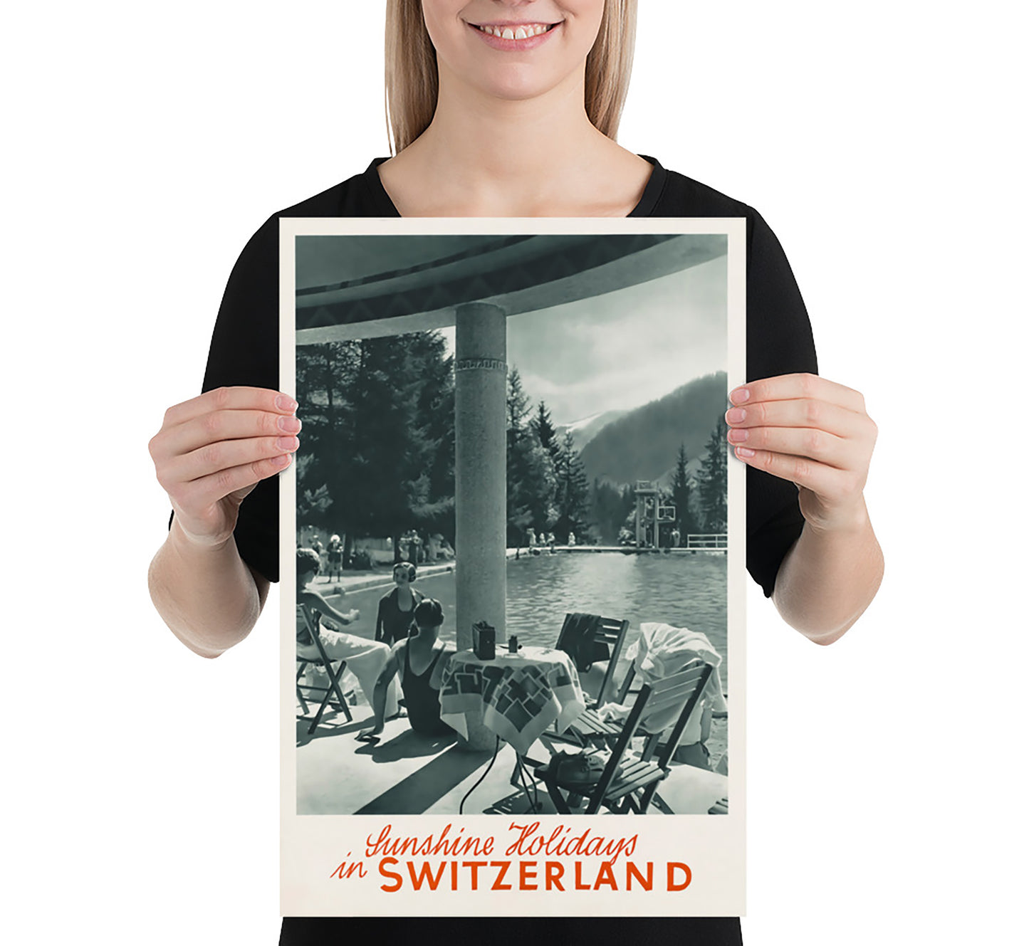 Sunshine Holidays in Switzerland vintage travel poster by Schweizerische Bundesbahnen, 1910-1959.