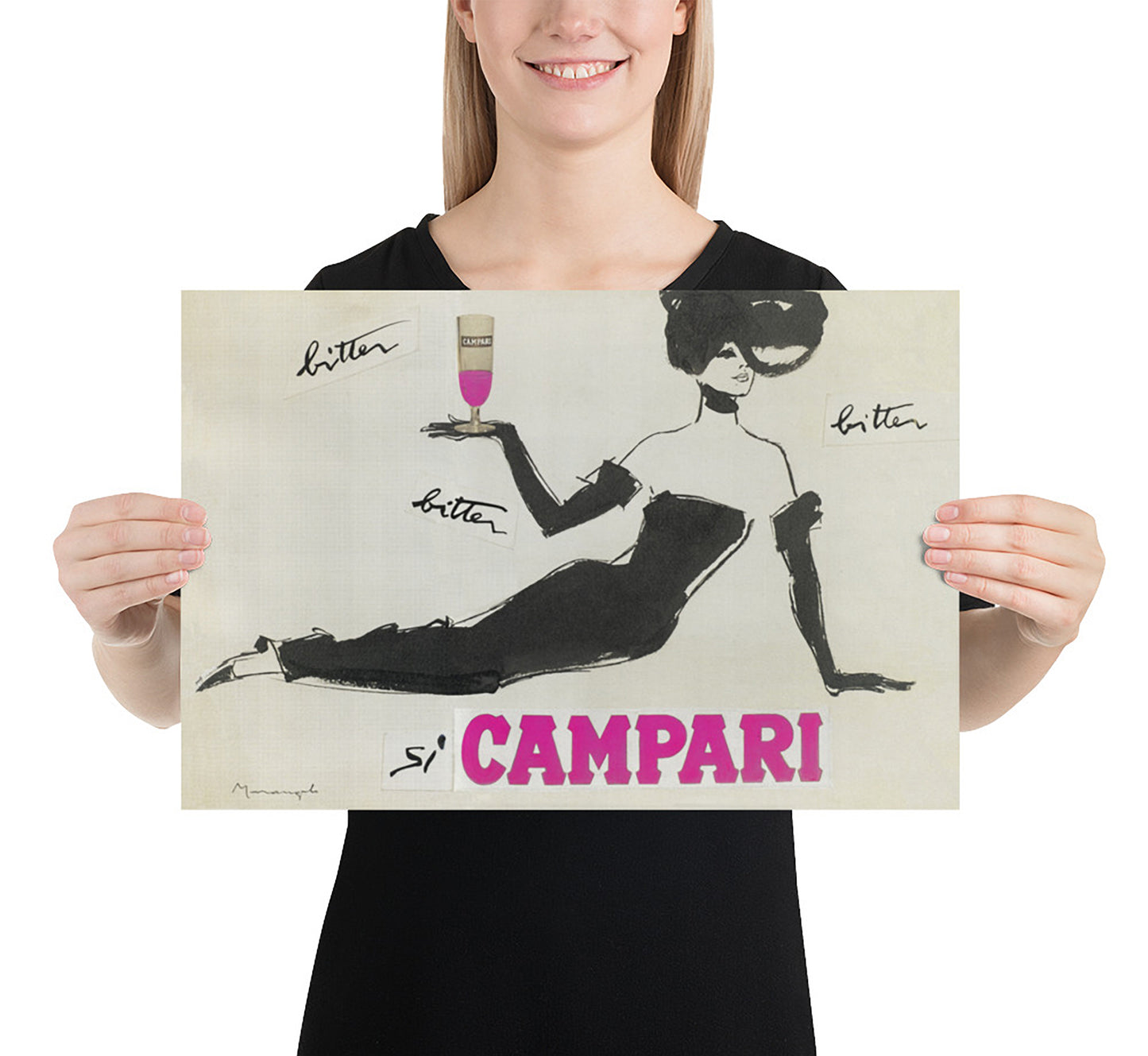 Bitter Campari by Franz Marangolo | Vintage Advertising | Vintage Bedroom Decor | Extra Large Wall Art.