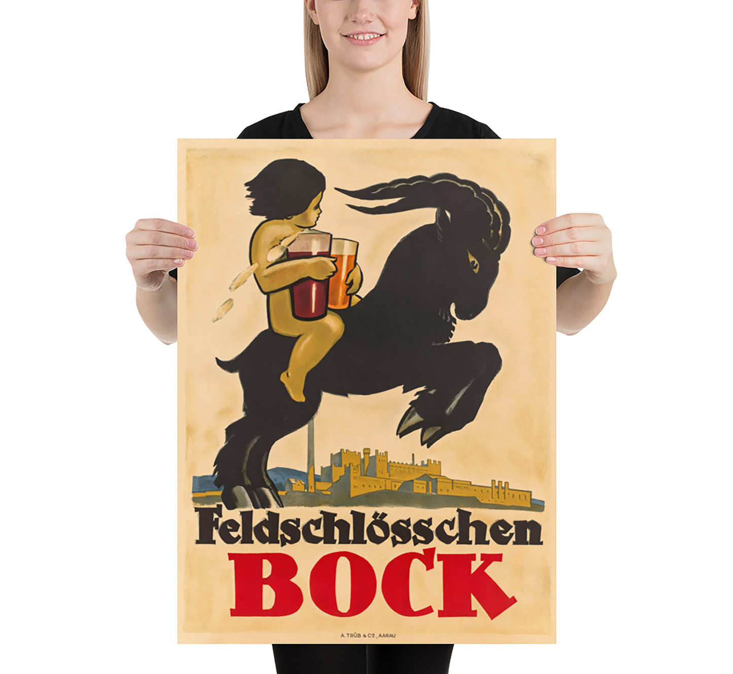 Highly collectable Switzerland Feldschlösschen Bock vintage travel poster A. Trüb & Cie.