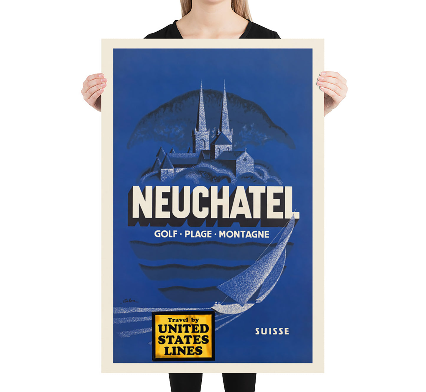 Neuchatel, Switzerland vintage travel poster by Coulon, 1910-1959.
