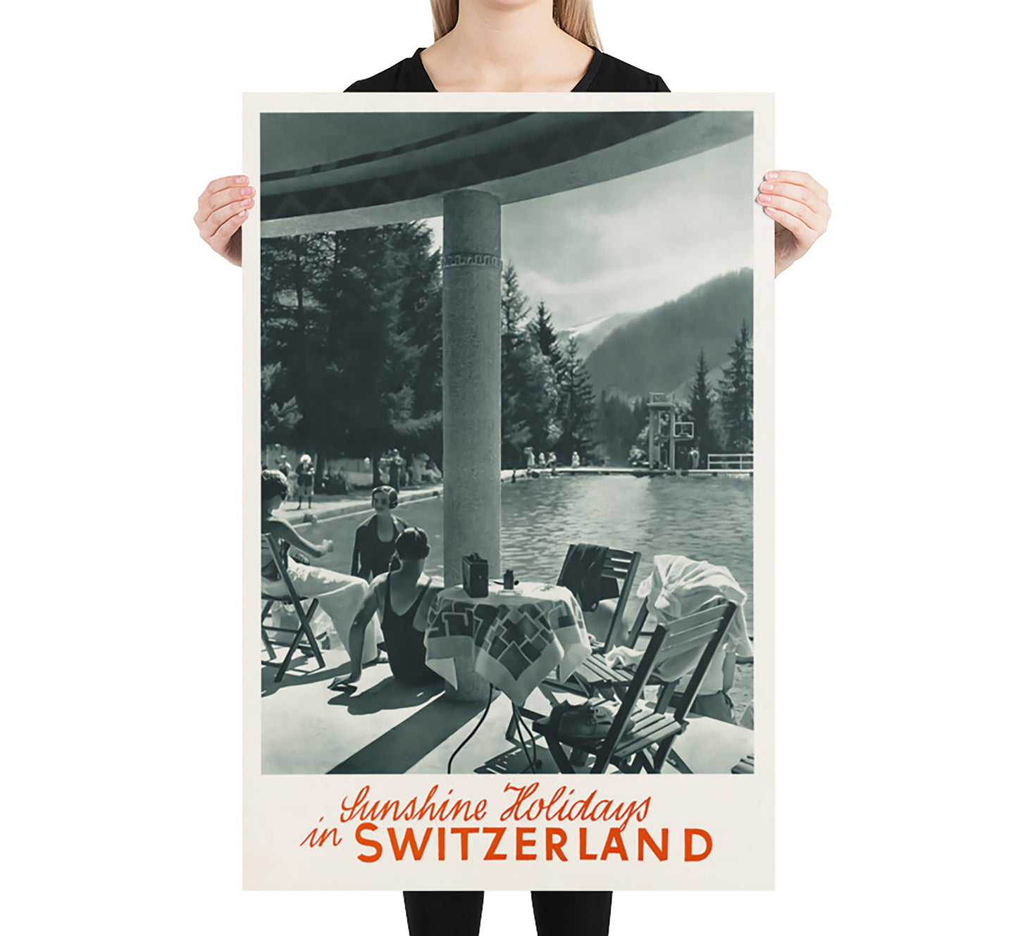 Sunshine Holidays in Switzerland vintage travel poster by Schweizerische Bundesbahnen, 1910-1959.