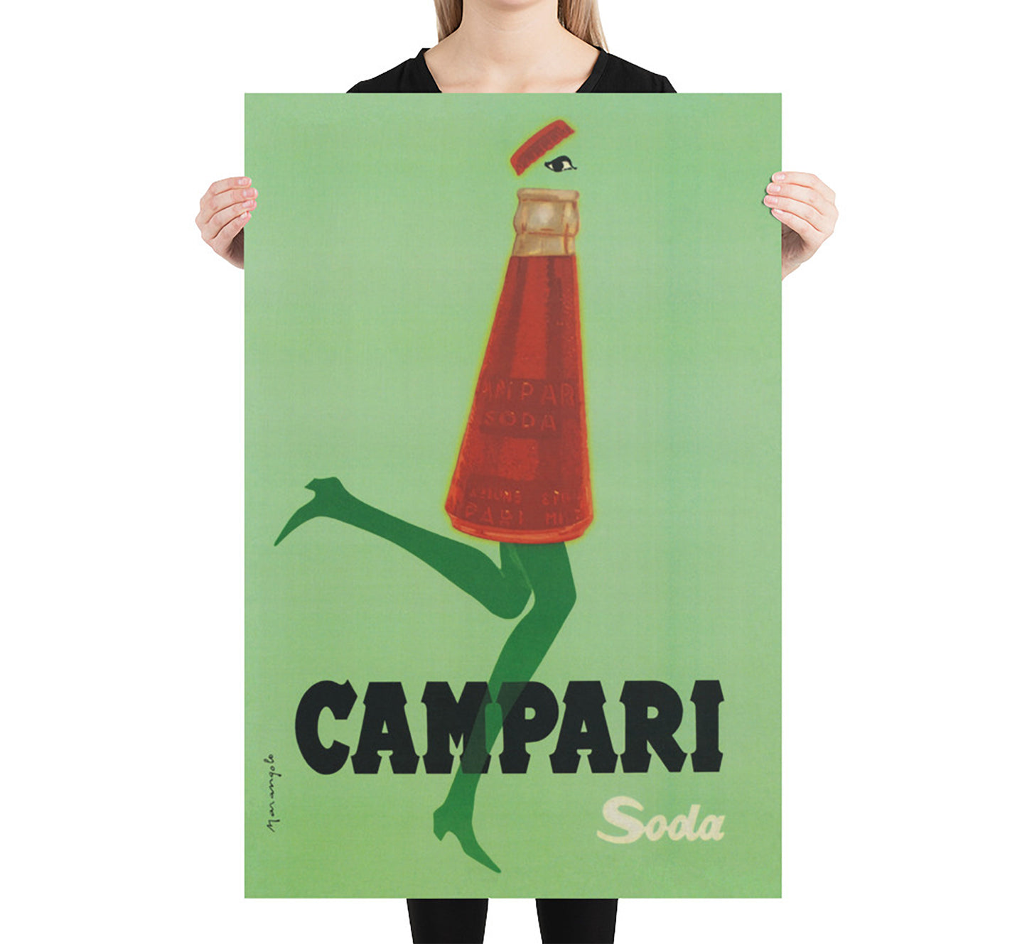 Campari Soda | Corre Col Tempo | Vintage Advertising Poster | Vintage Kitchen Decor | Extra Large Wall Art.