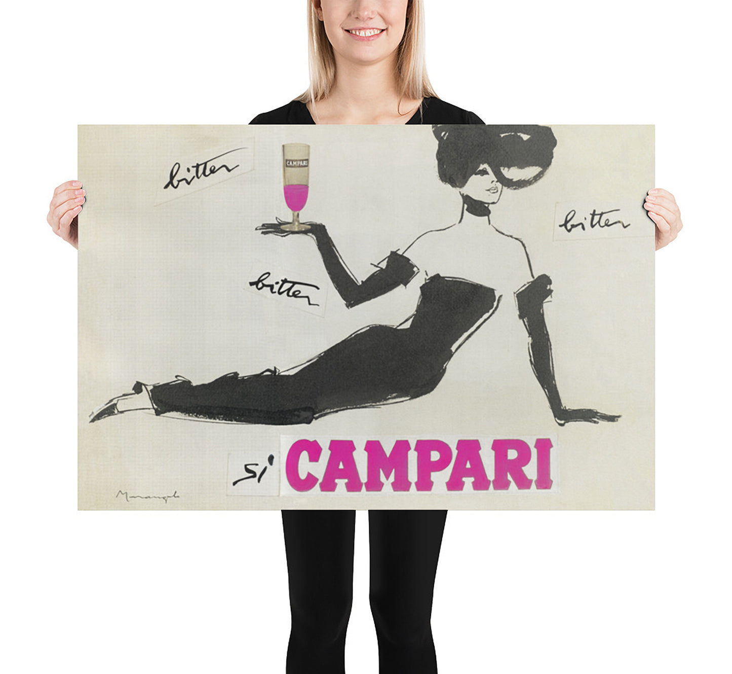 Bitter Campari by Franz Marangolo | Vintage Advertising | Vintage Bedroom Decor | Extra Large Wall Art.