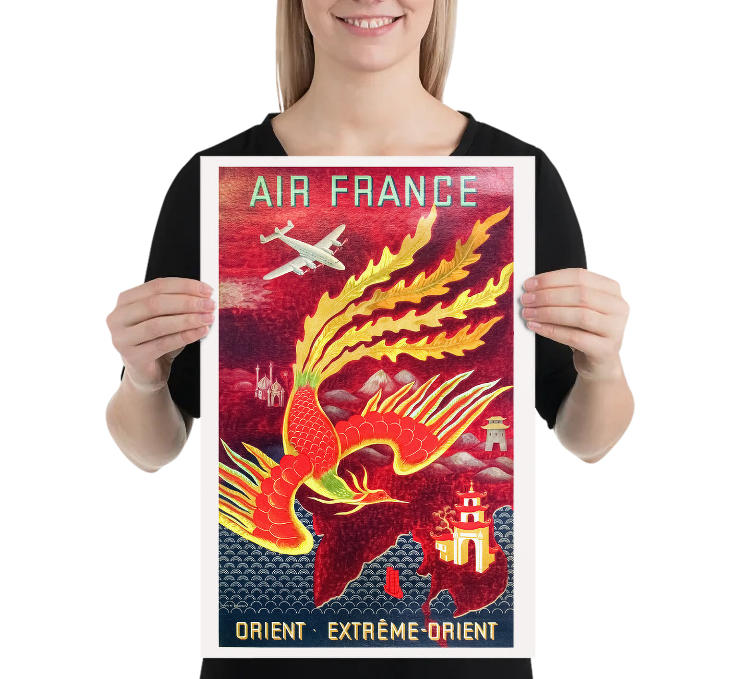 Air France Extreme Orient vintage travel poster by unknown author, 1930s.