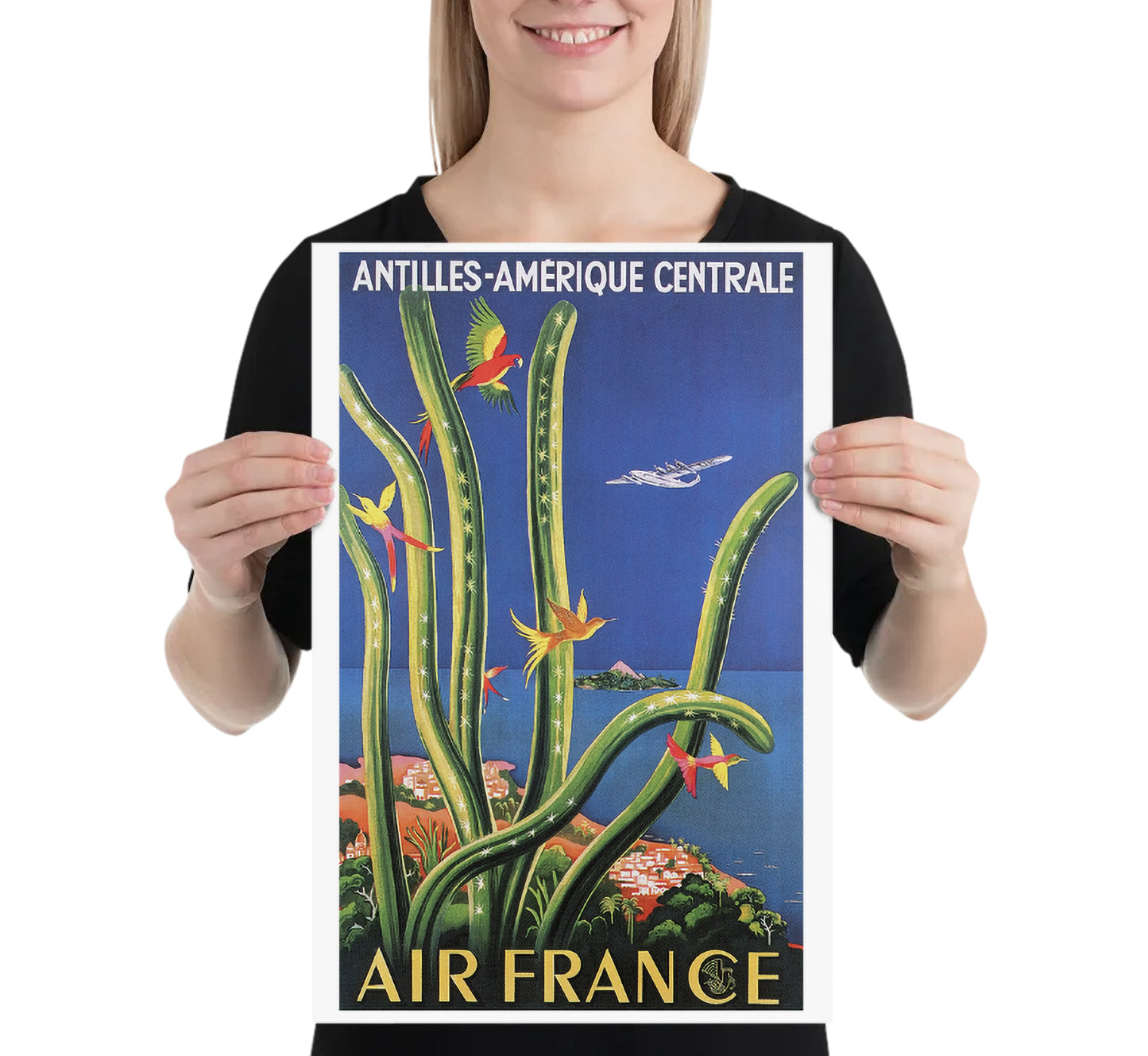 Air France to Central America, Antilles - Amerique Centrale vintage travel poster by unknown author, 1910-1955.