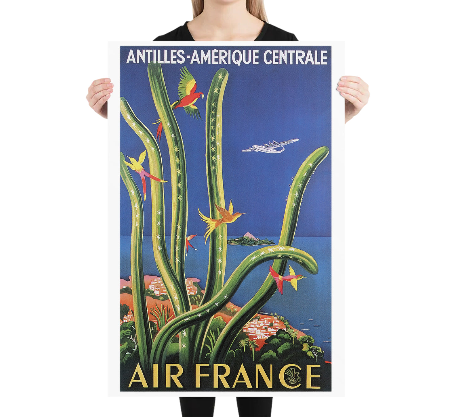 Air France to Central America, Antilles - Amerique Centrale vintage travel poster by unknown author, 1910-1955.