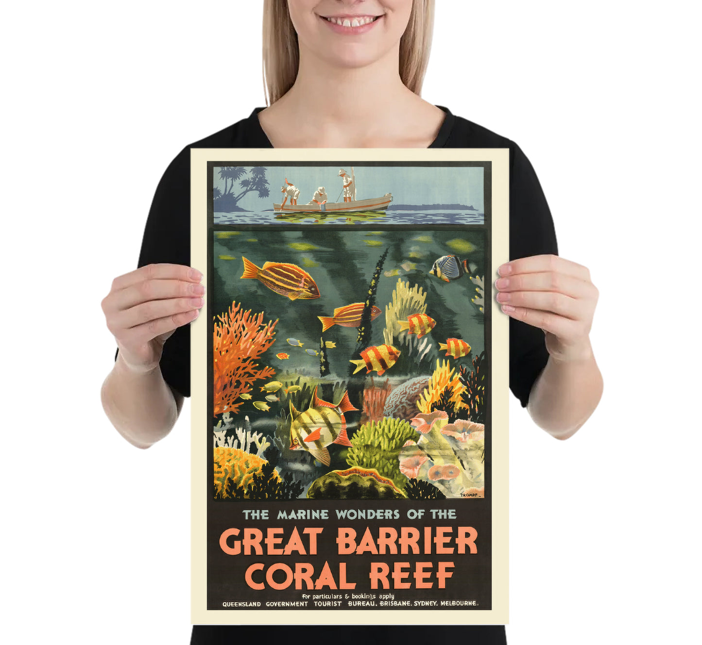 Great Barrier Reef, Australia vintage travel poster by Percival Albert Trompf, 30s.