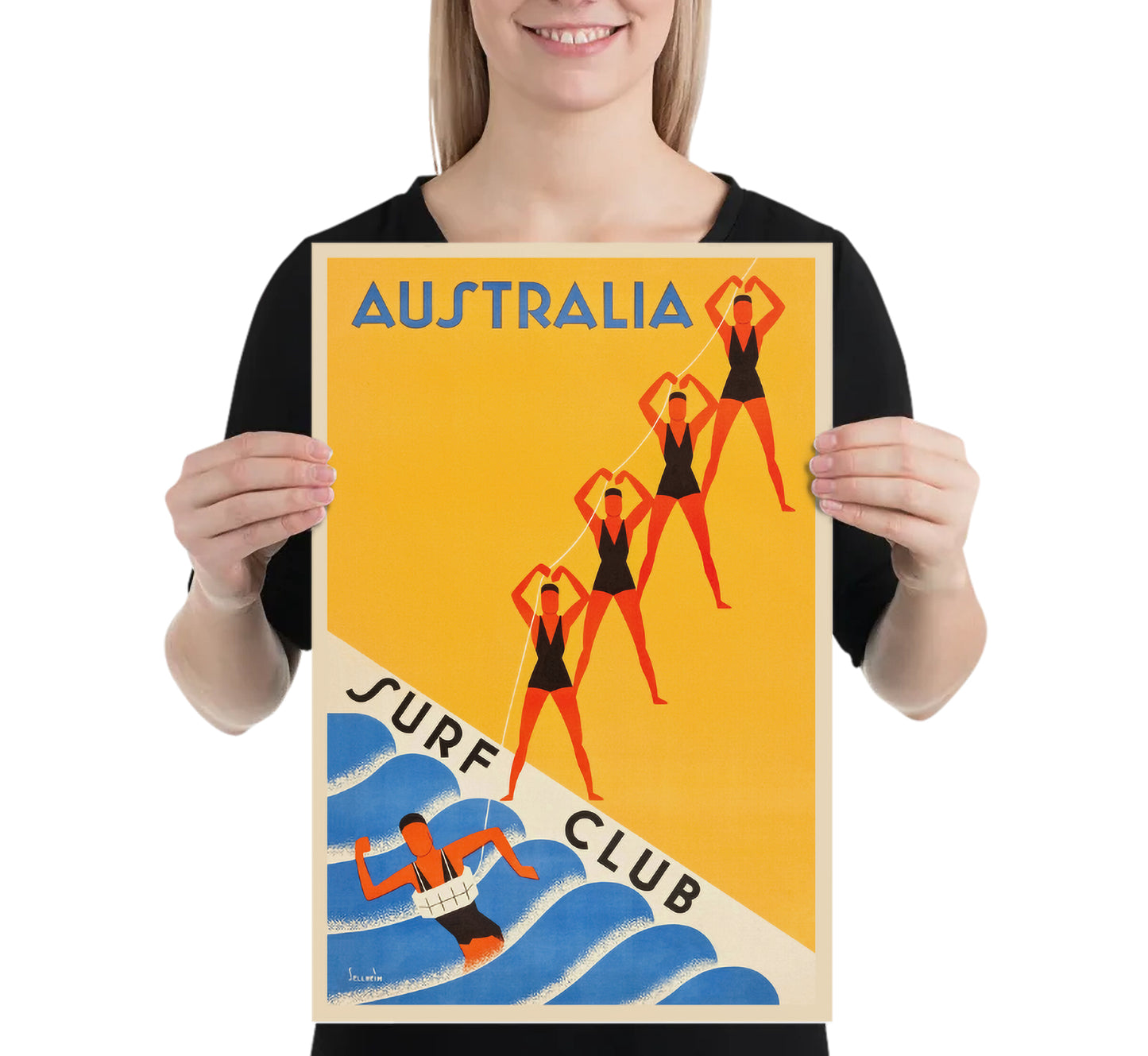 Australia Surf Club vintage travel poster by Sellheim, 1930s.