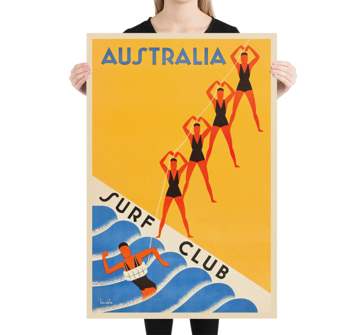 Australia Surf Club vintage travel poster by Sellheim, 1930s.