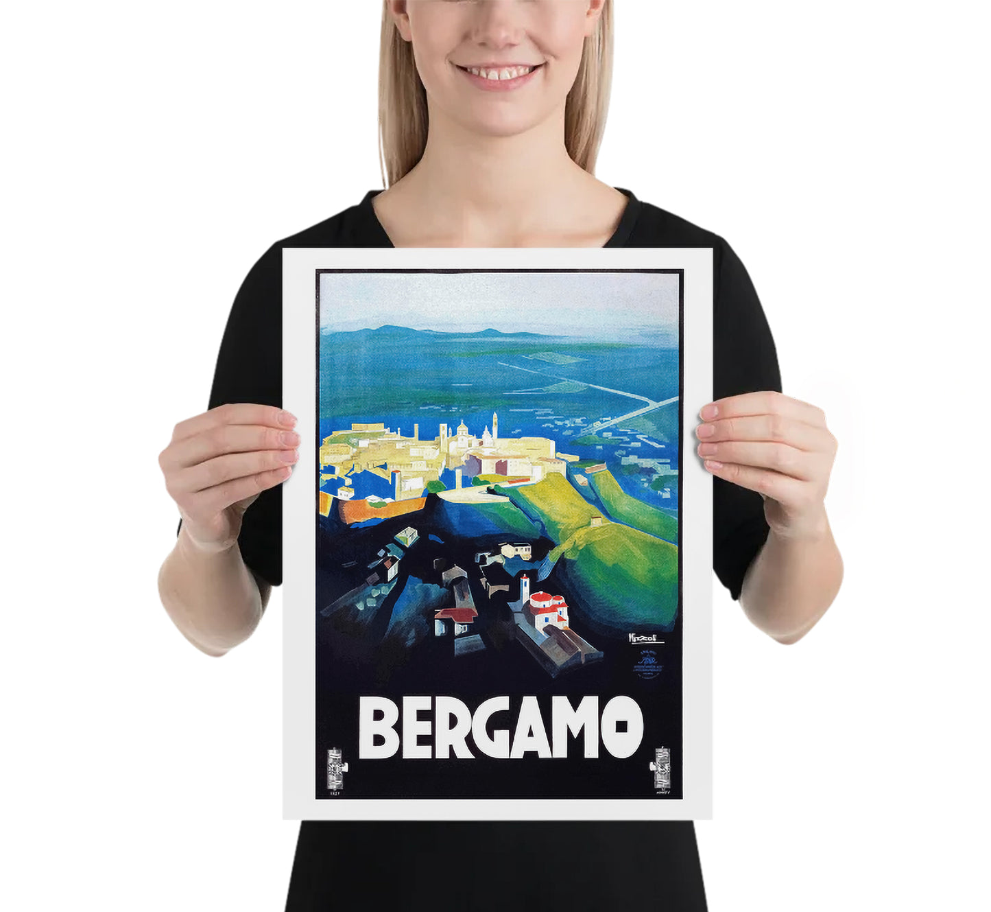 Bergamo Italy vintage travel poster by Marcello Nizzoli, c. 1927.
