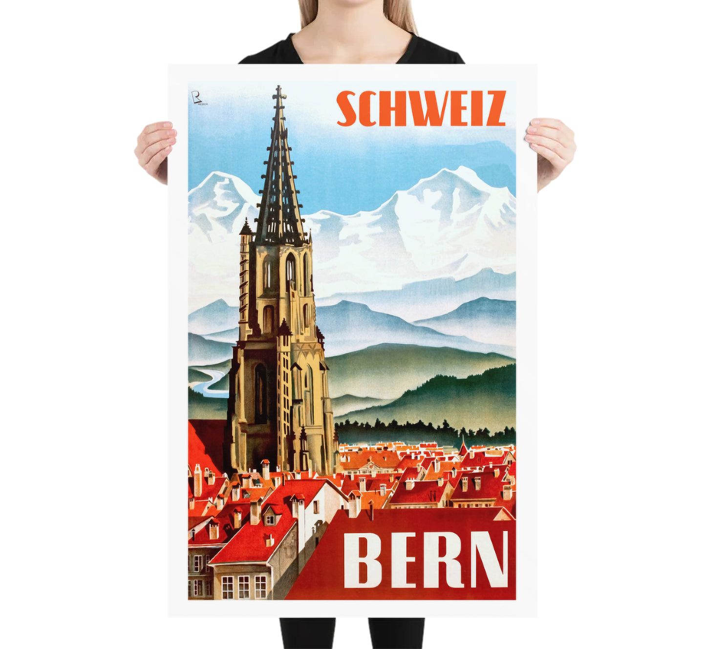 Bern, Switzerland vintage travel poster by Bernhard Reber, 1934.