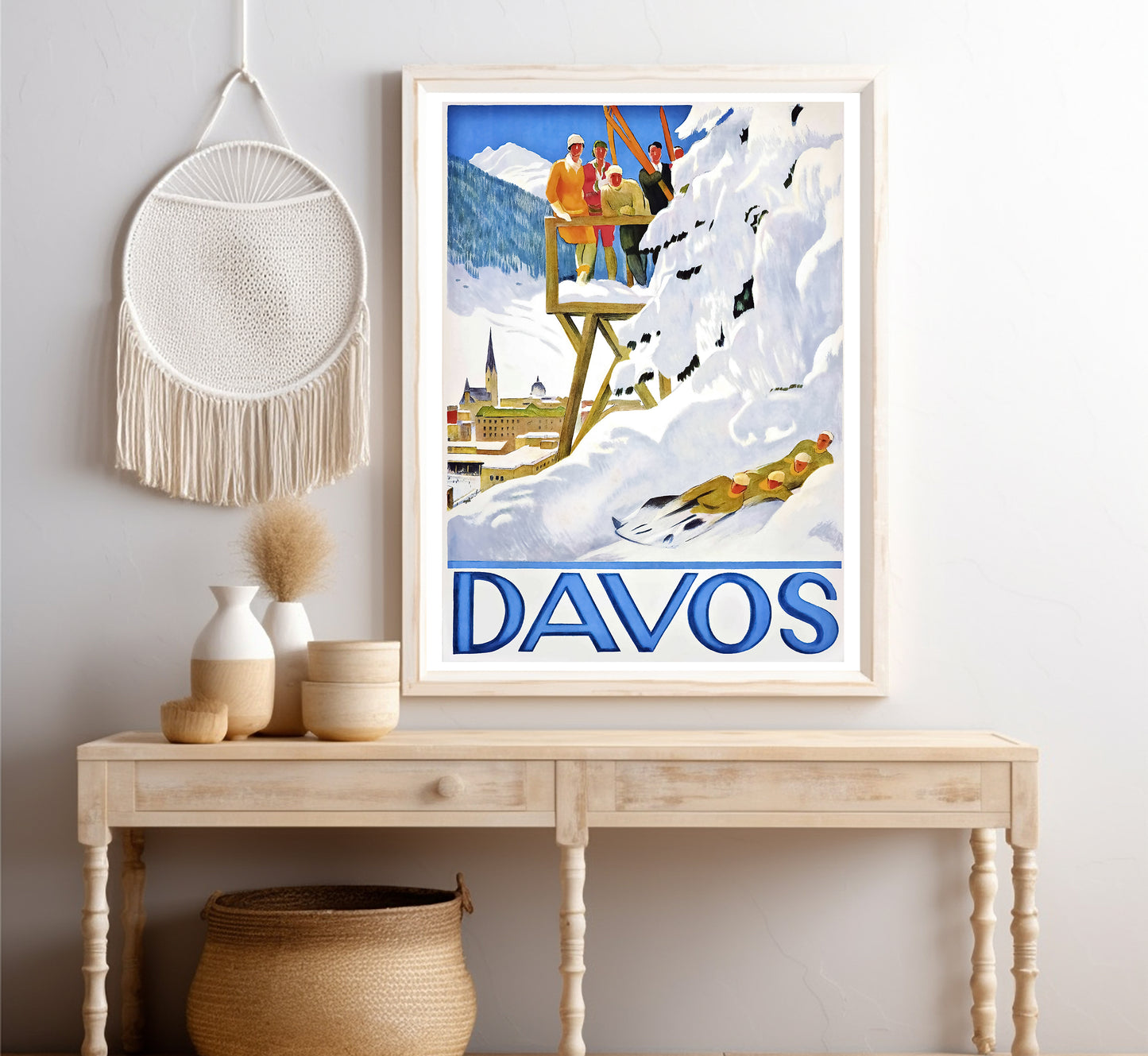 Davos, Swiss Alps, Switzerland vintage travel poster by Emil Cardinaux, 1930s.