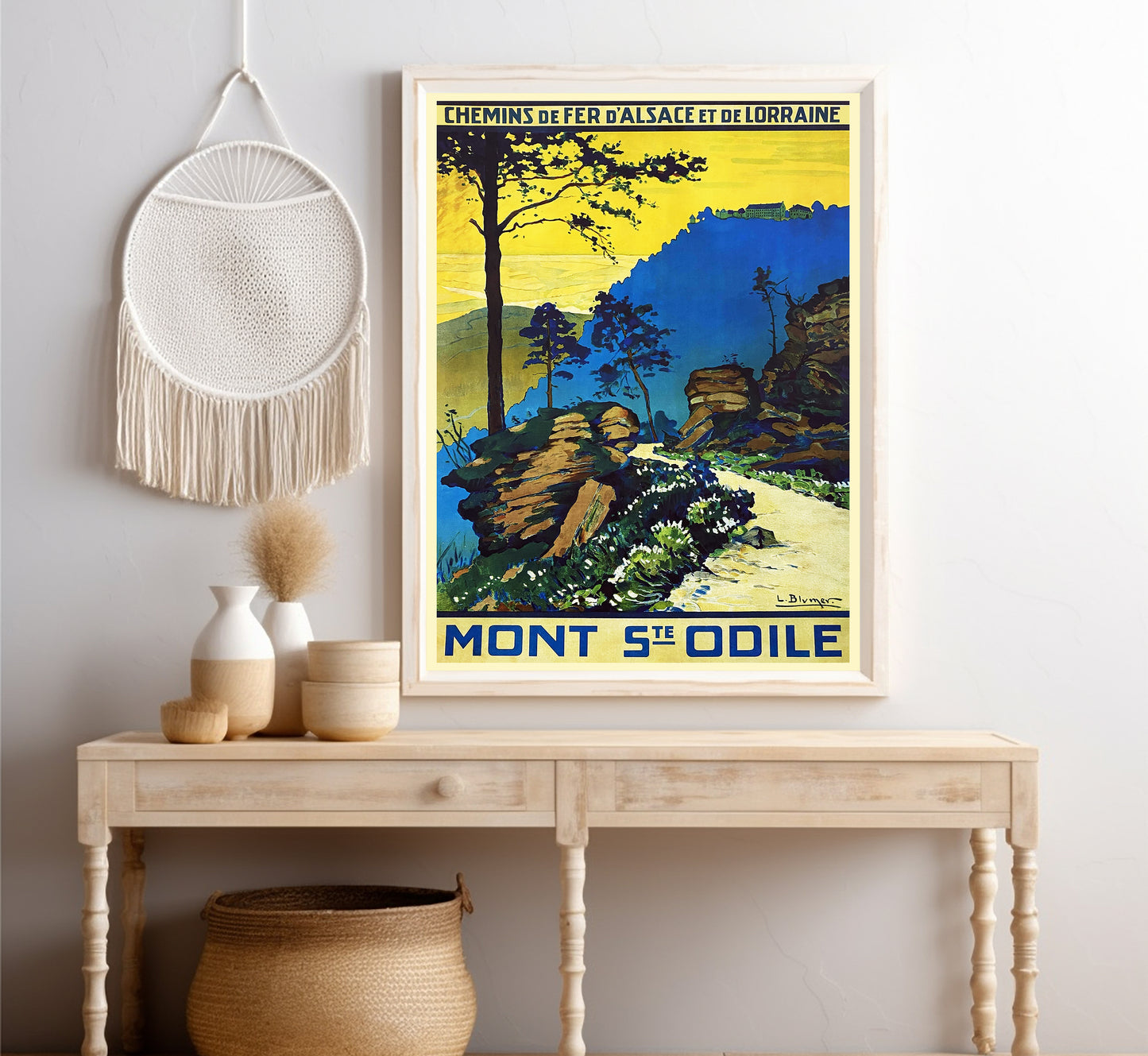 Rare Mont Ste Odile France vintage travel poster by L. Blumer, c. 1930.