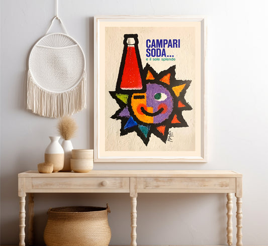 Campari Soda Poster from 1950s | E il sole splende | Vintage Campari Advertising Poster | Vintage Kitchen Decor.