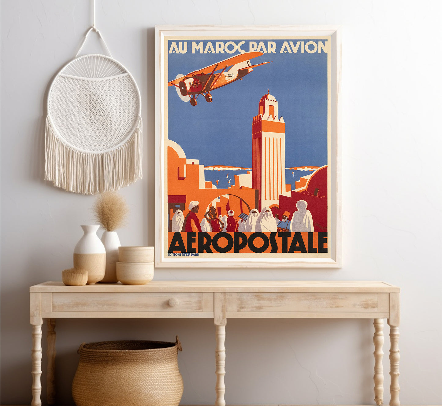 Extremely rare Aeropostale, Au Maroc Par Avion, Morocco vintage travel poster by Sepp Anderegg, 30s.