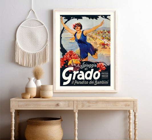 Grado Italy travel poster Spiaggia di Grado, il Paradiso dei Bambini by Plinio Codognato.