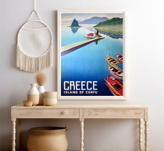 Island of Corfu, Greece vintage travel poster by unknown author, 1910s.