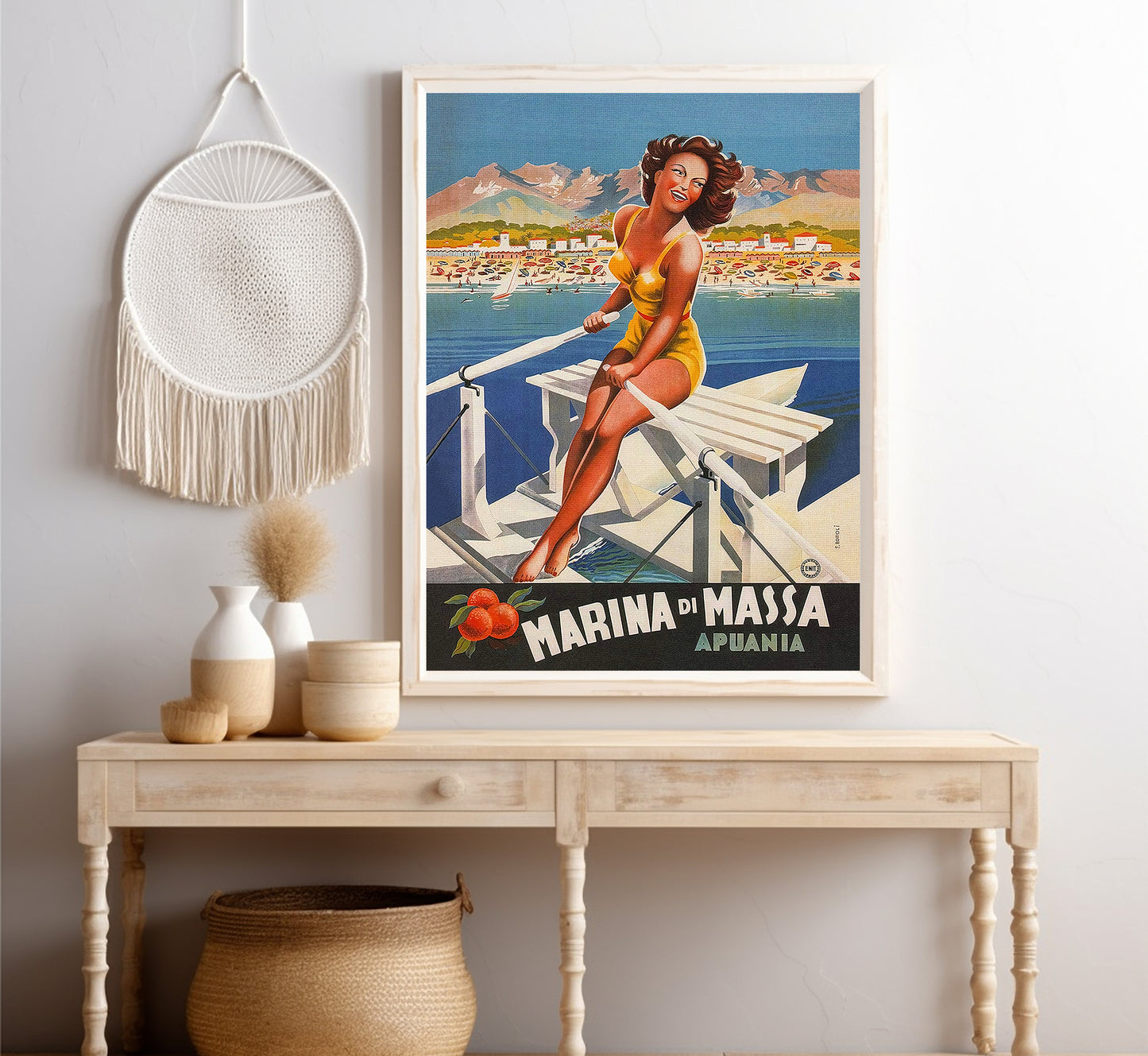 Marina di Massa, Italy Vintage Travel Poster by Filippo Romoli, c. 1949.