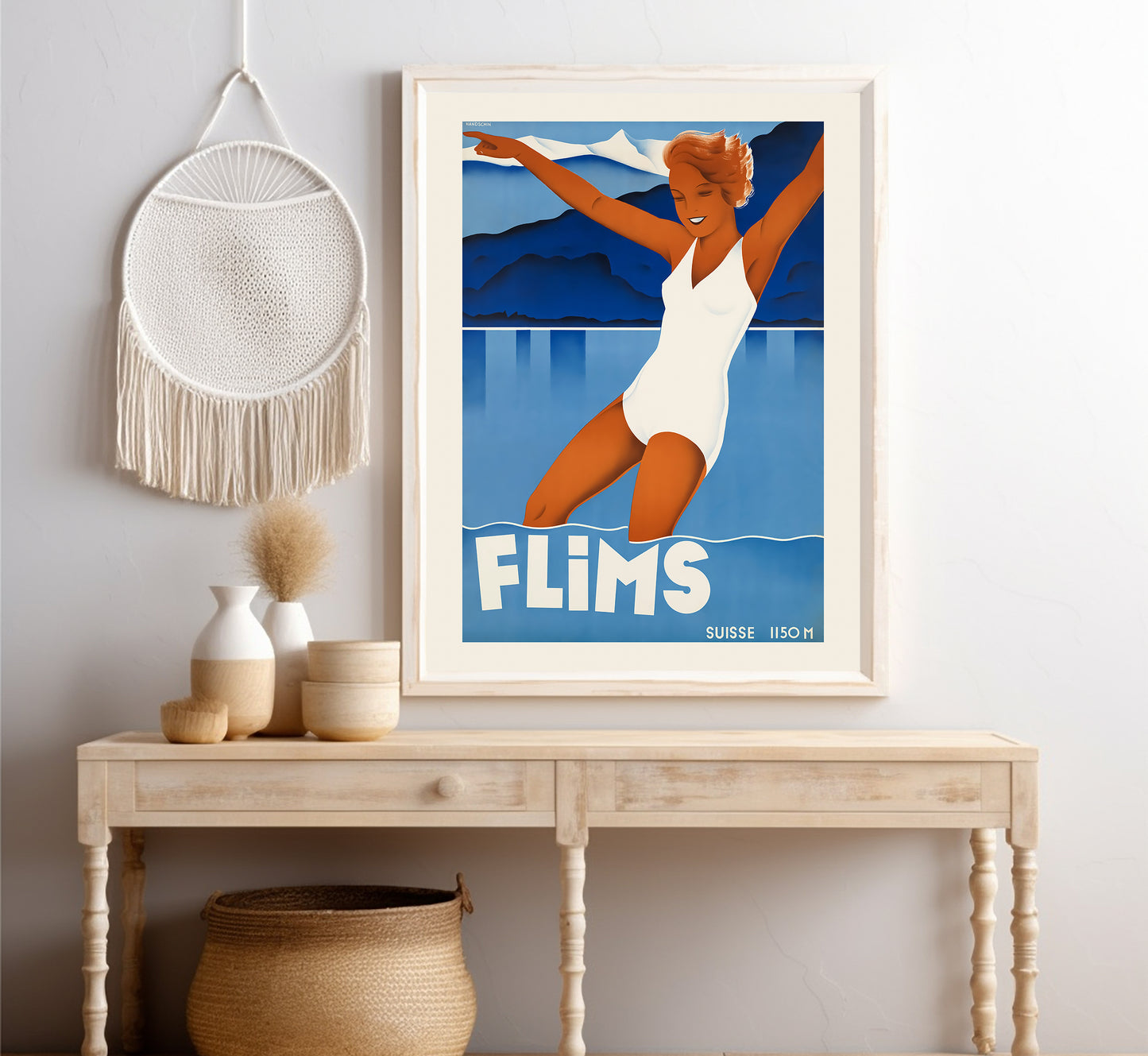 Flims, Switzerland vintage travel poster by Handschin, c. 1910 - 1959.