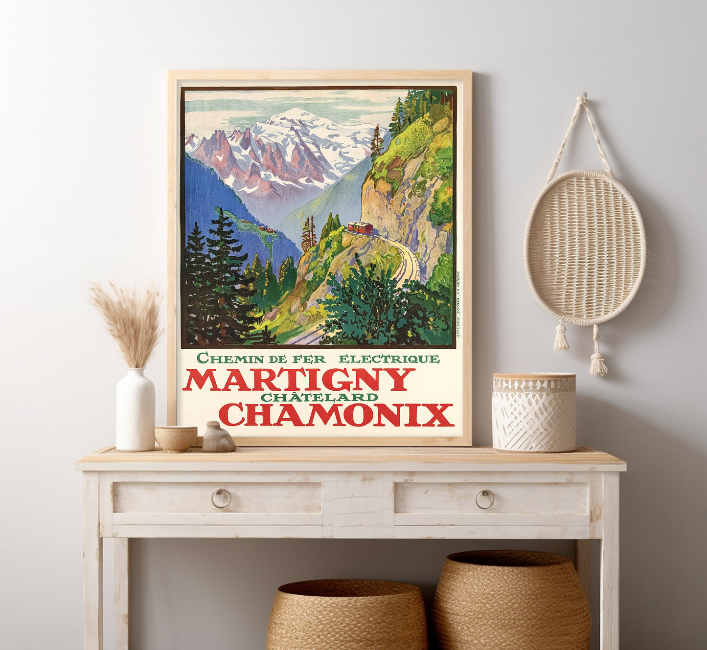 Extremely rare Martigny Chamonix, Switzerland vintage travel poster by unknown author, c. 1930.