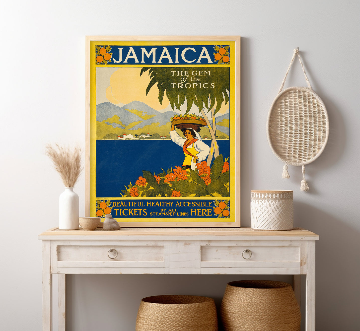 Woman carrying a fruit basket, Jamaica vintage travel poster by Thomas Cook, 1910.